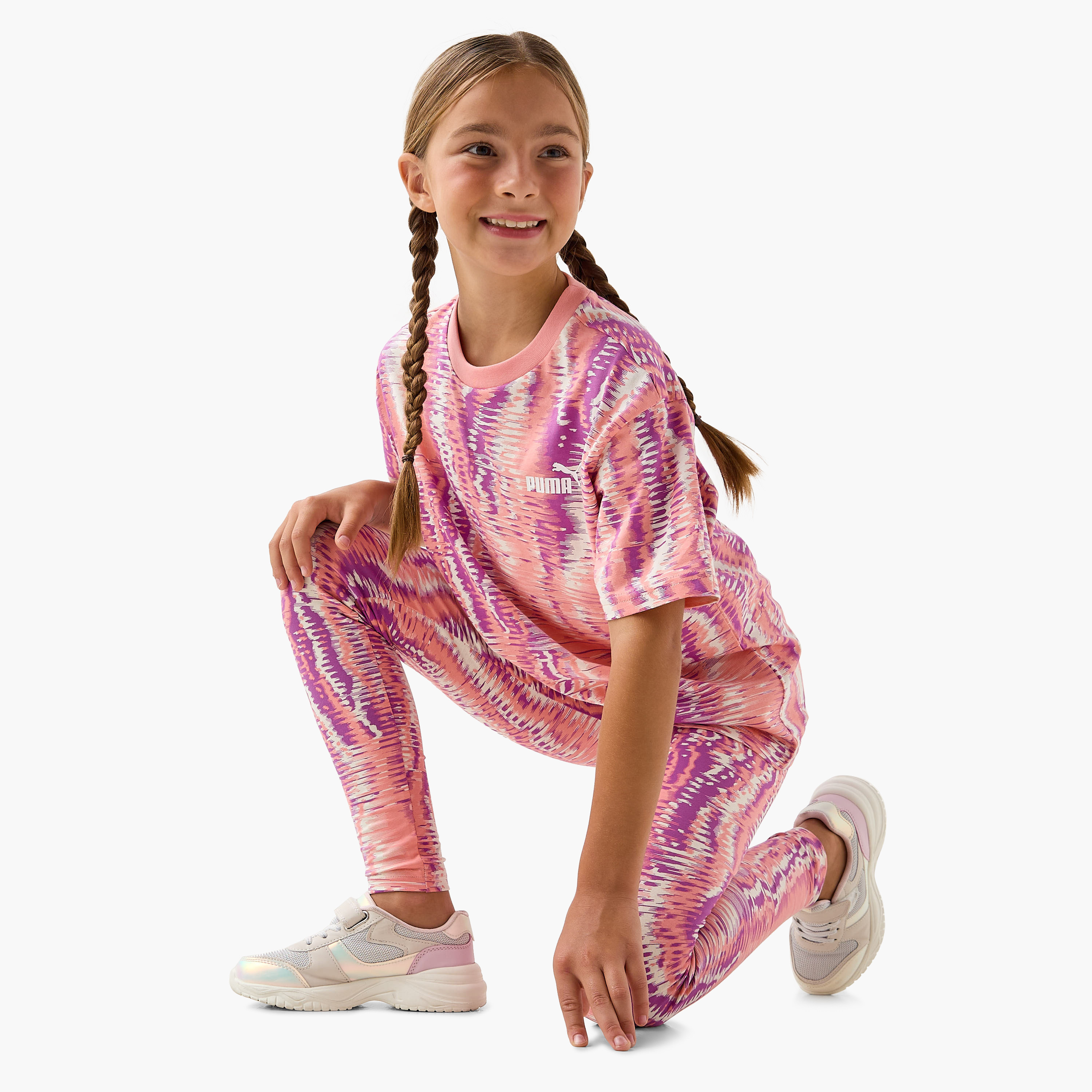 PUMA All-Over Printed Crew Neck T-shirt with Short Sleeves-sports-girls-clothing-tops-image-2