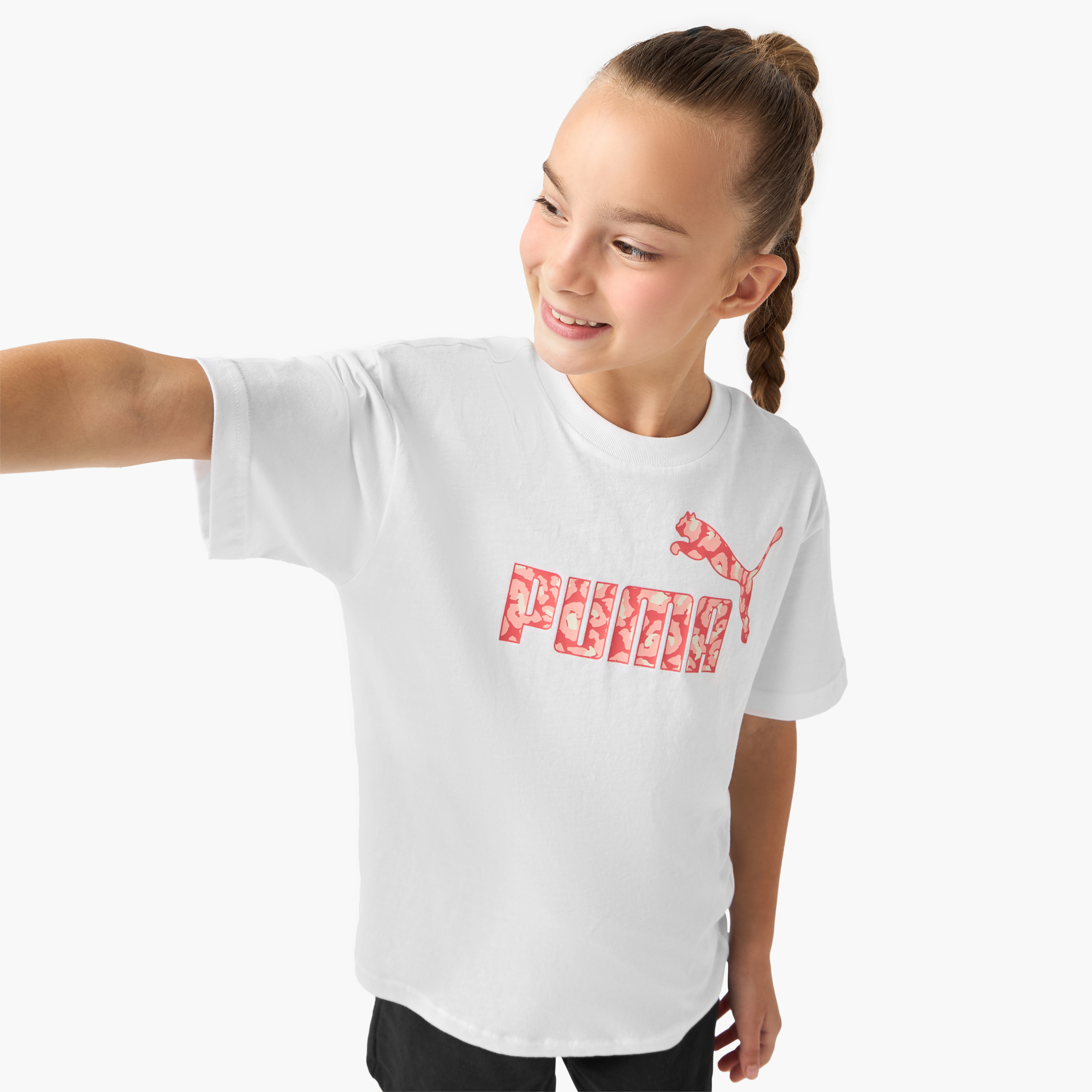 PUMA Logo Print T-shirt with Short Sleeves-girls-clothing-tshirts-image-1