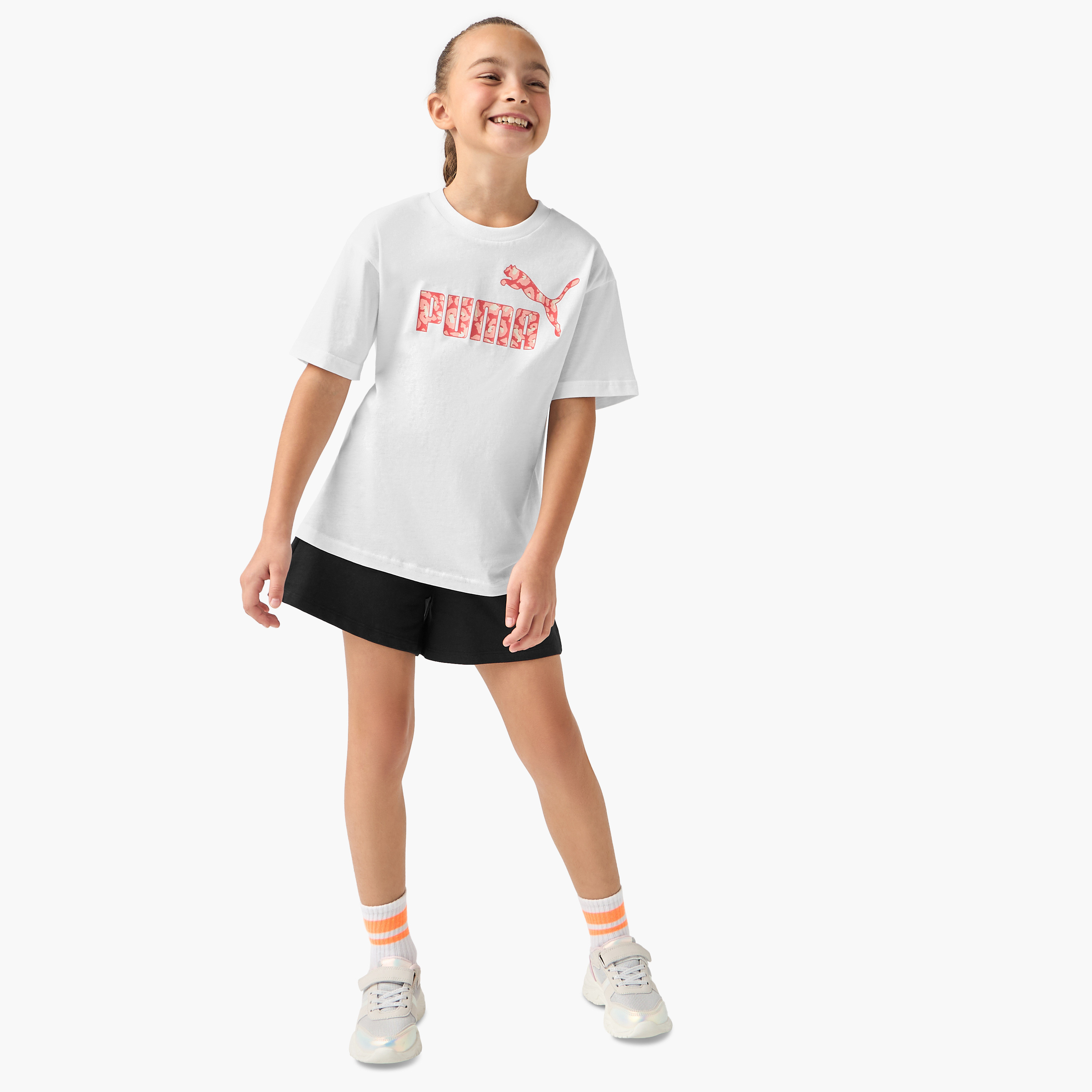 PUMA Logo Print T-shirt with Short Sleeves-girls-clothing-tshirts-image-2