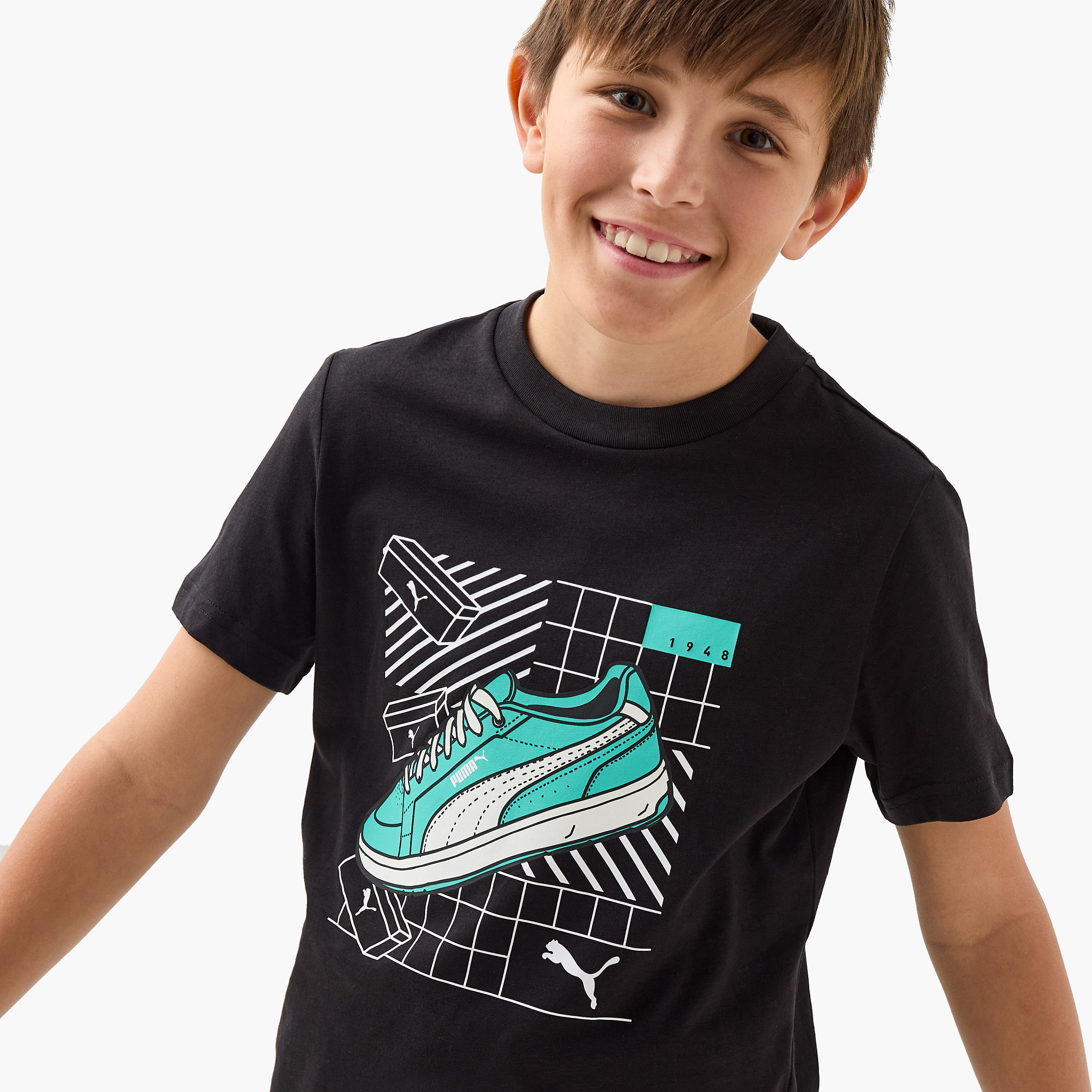 PUMA Graphic Print Crew Neck T-shirt with Short Sleeves-boys-clothing-sportswear-tops-image-4