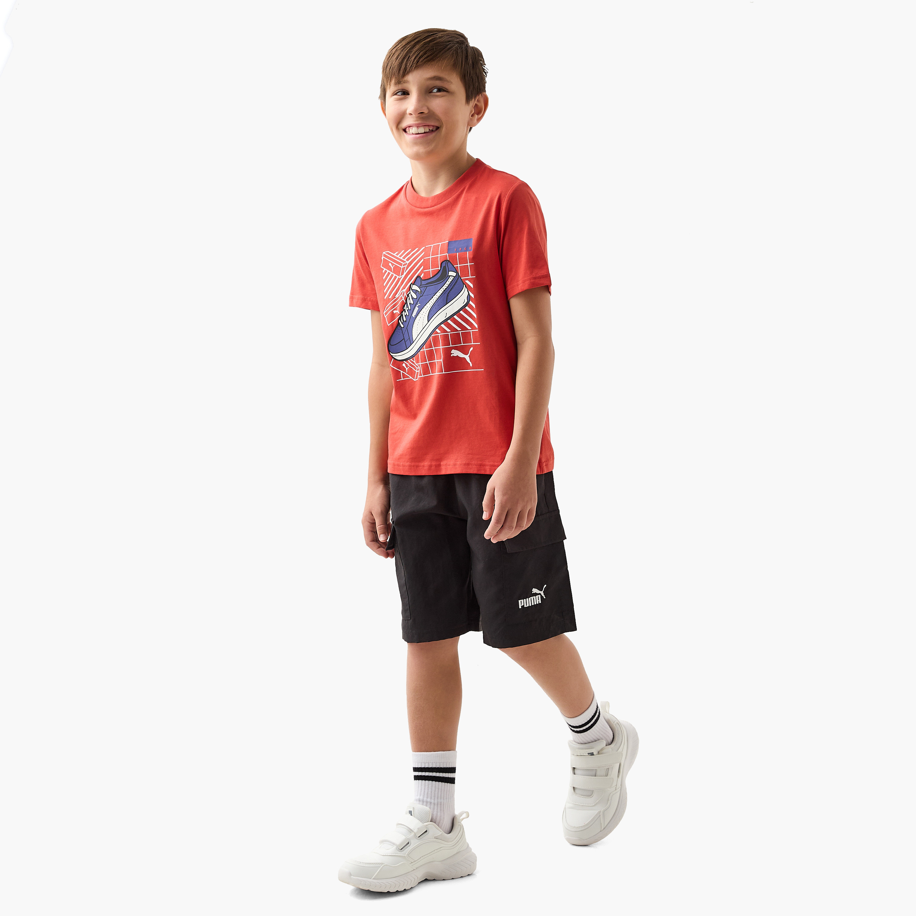 PUMA Graphic Print Crew Neck T-shirt with Short Sleeves-boys-clothing-sportswear-tops-image-2