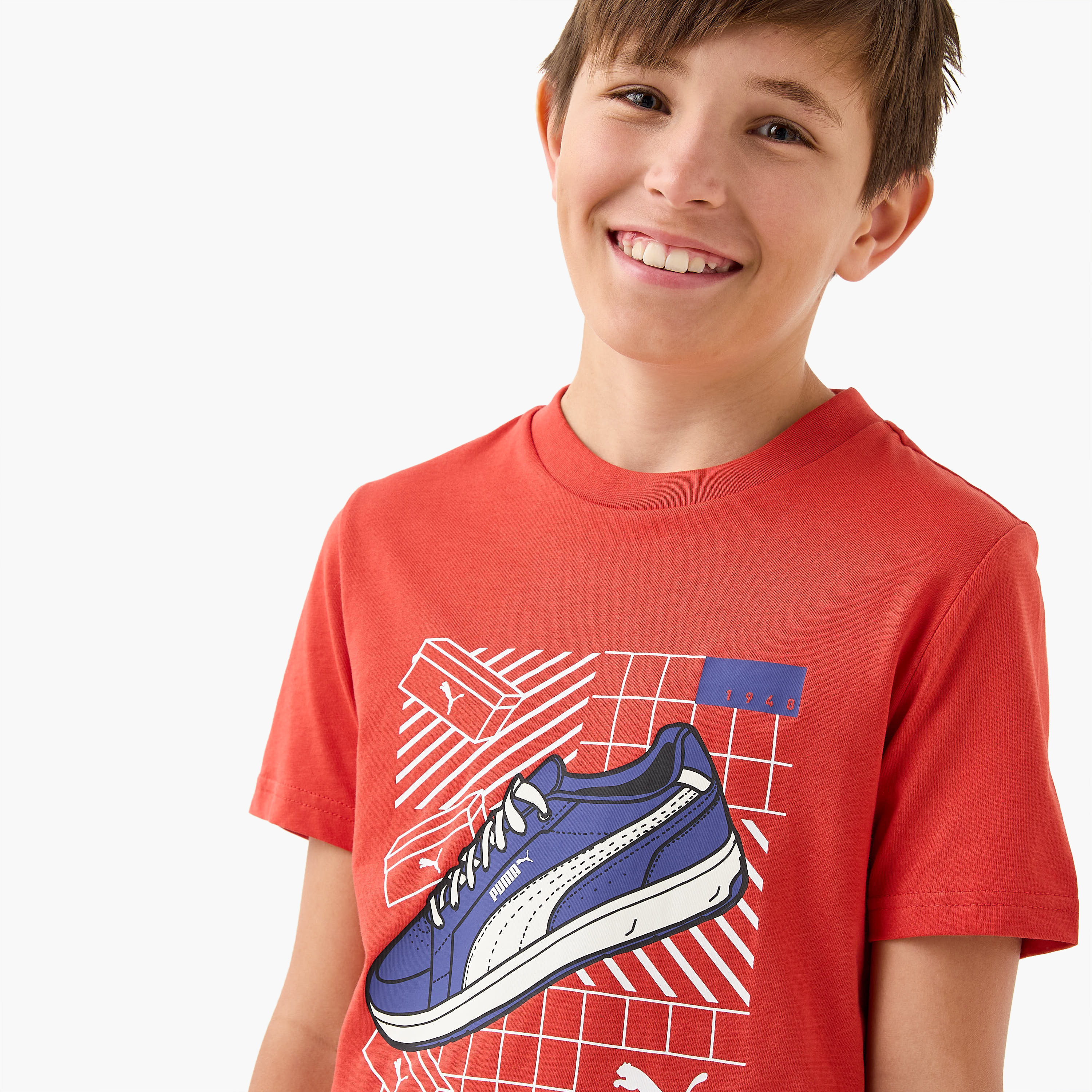 PUMA Graphic Print Crew Neck T-shirt with Short Sleeves-boys-clothing-sportswear-tops-image-4