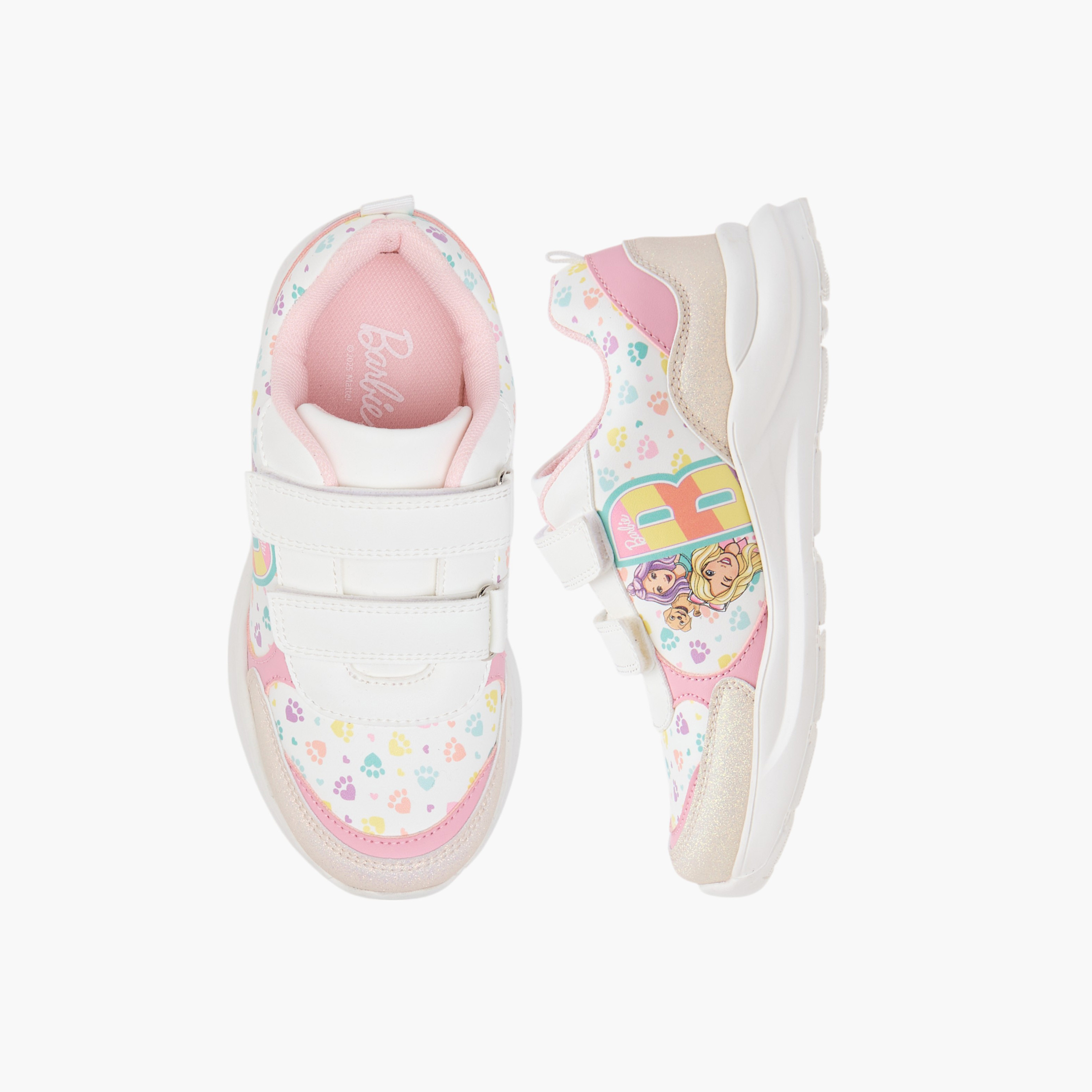 Barbie Printed Sneakers with Hook and Loop Closure-girls-shoes-sneakers-image-1