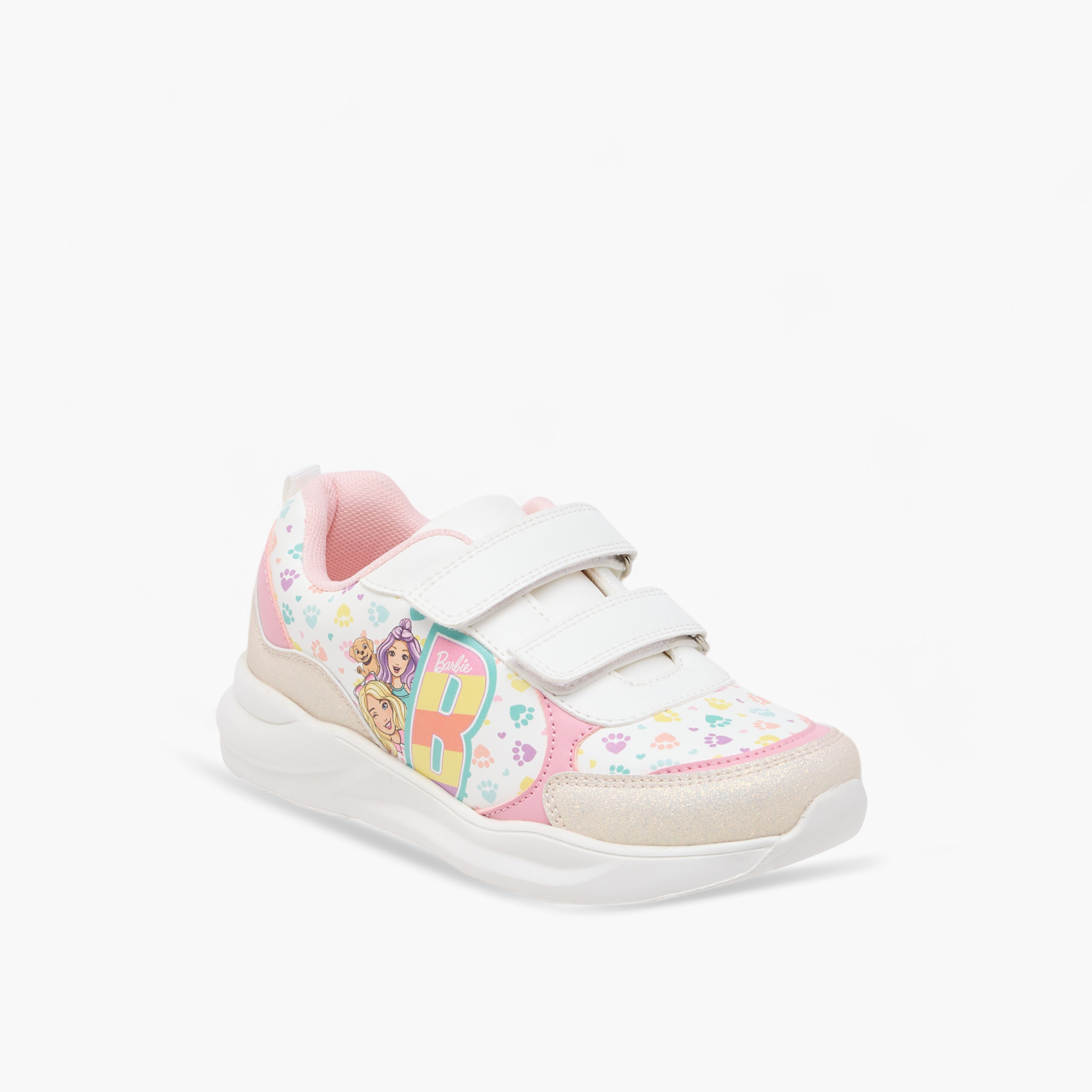 Barbie Printed Sneakers with Hook and Loop Closure-girls-shoes-sneakers-image-2