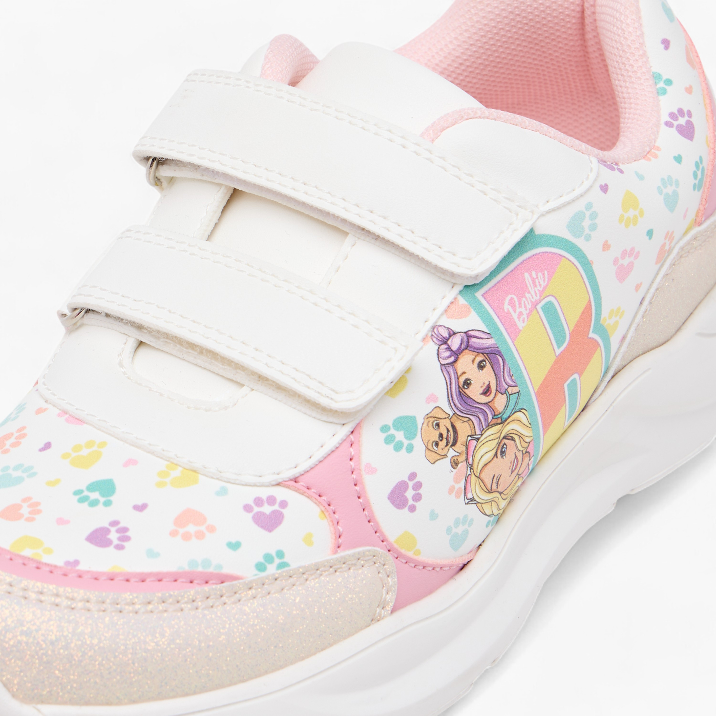 Barbie Printed Sneakers with Hook and Loop Closure-girls-shoes-sneakers-image-4