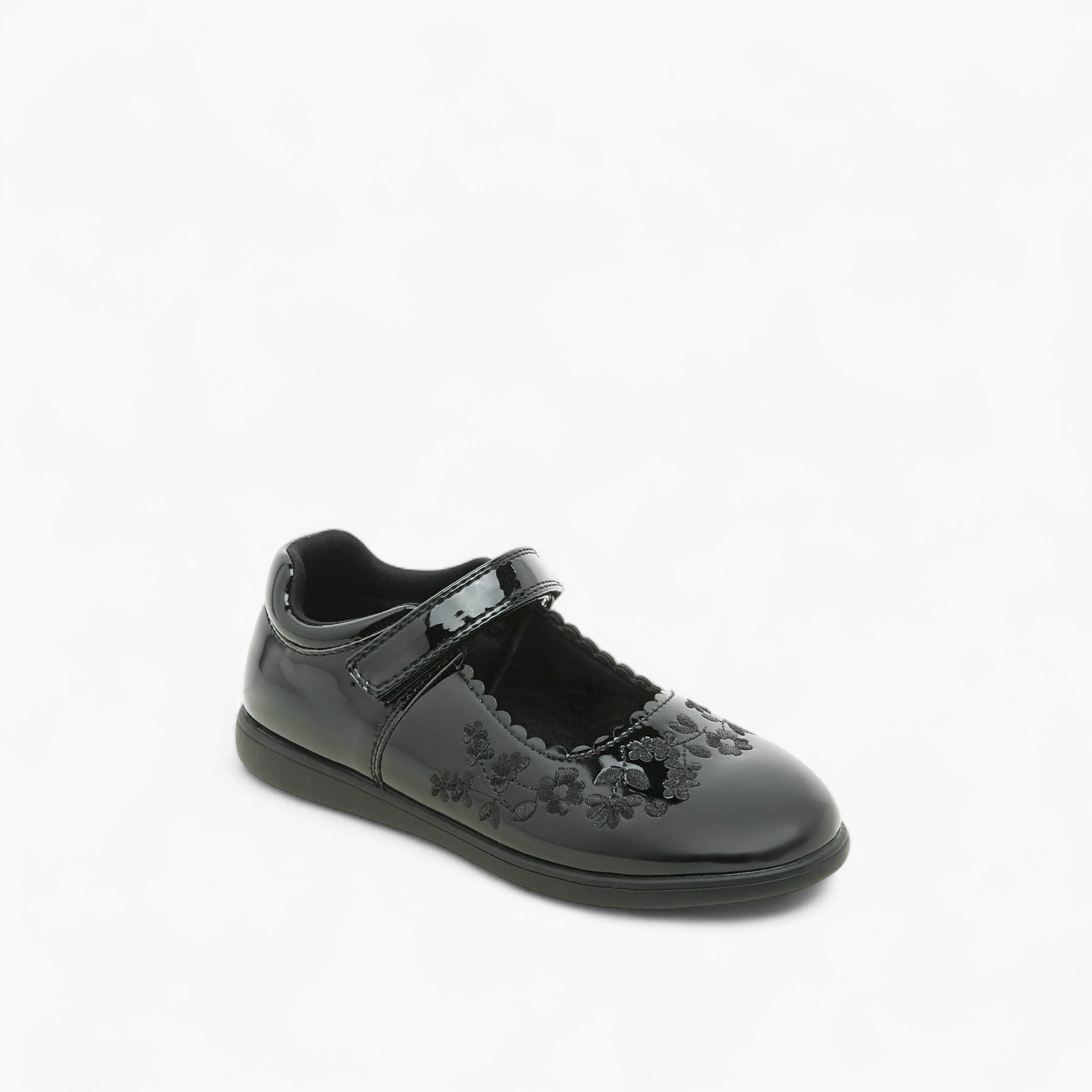 Juniors Floral Embroidered School Shoes with Hook and Loop Closure-girls-shoes-schoolshoes-image-2