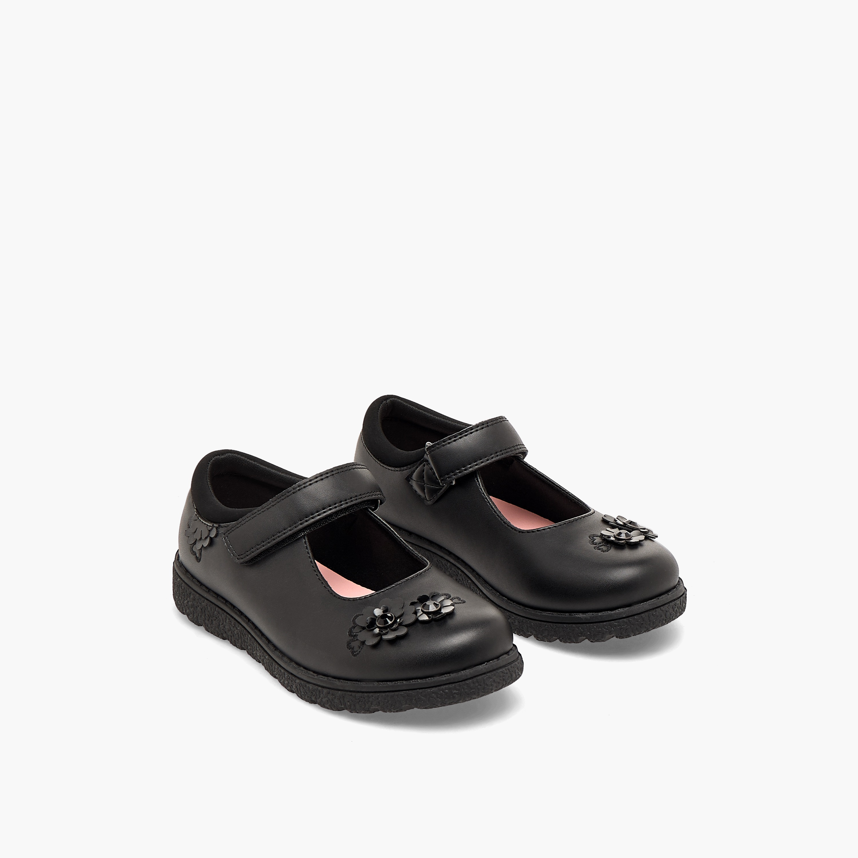 Juniors Girls Floral Accent Hook & Loop School Shoes-girls-shoes-schoolshoes-image-1