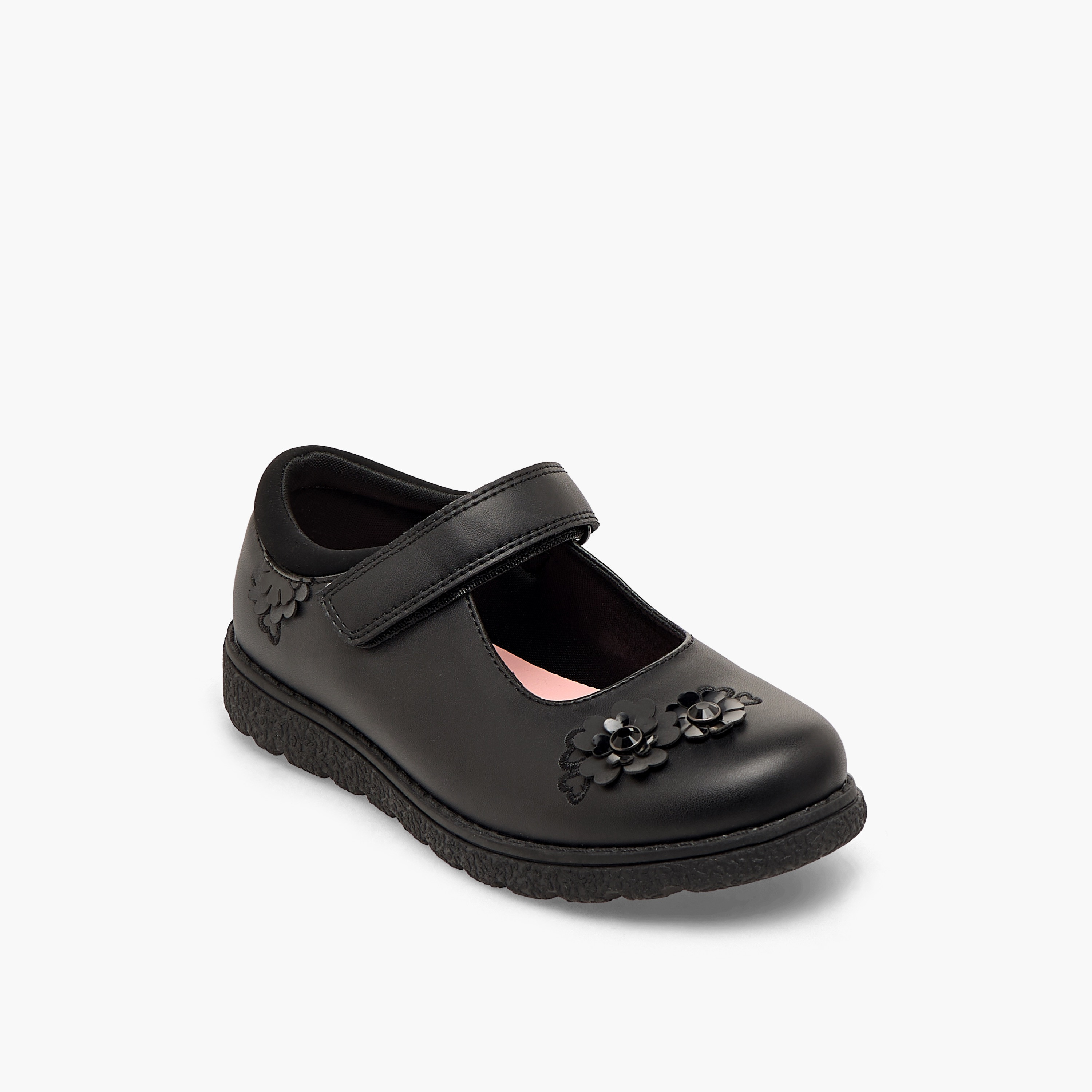 Juniors Girls Floral Accent Hook & Loop School Shoes-girls-shoes-schoolshoes-image-2