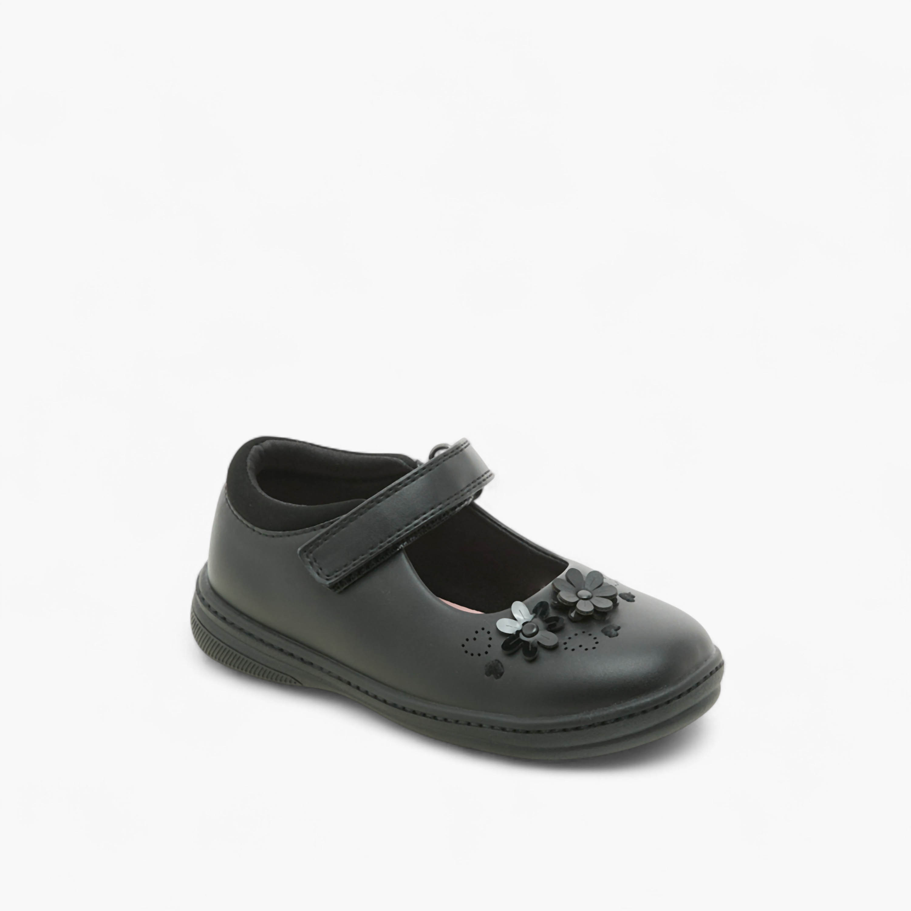 Juniors Floral Detail School Shoes with Hook and Loop Closure-girls-shoes-schoolshoes-image-2
