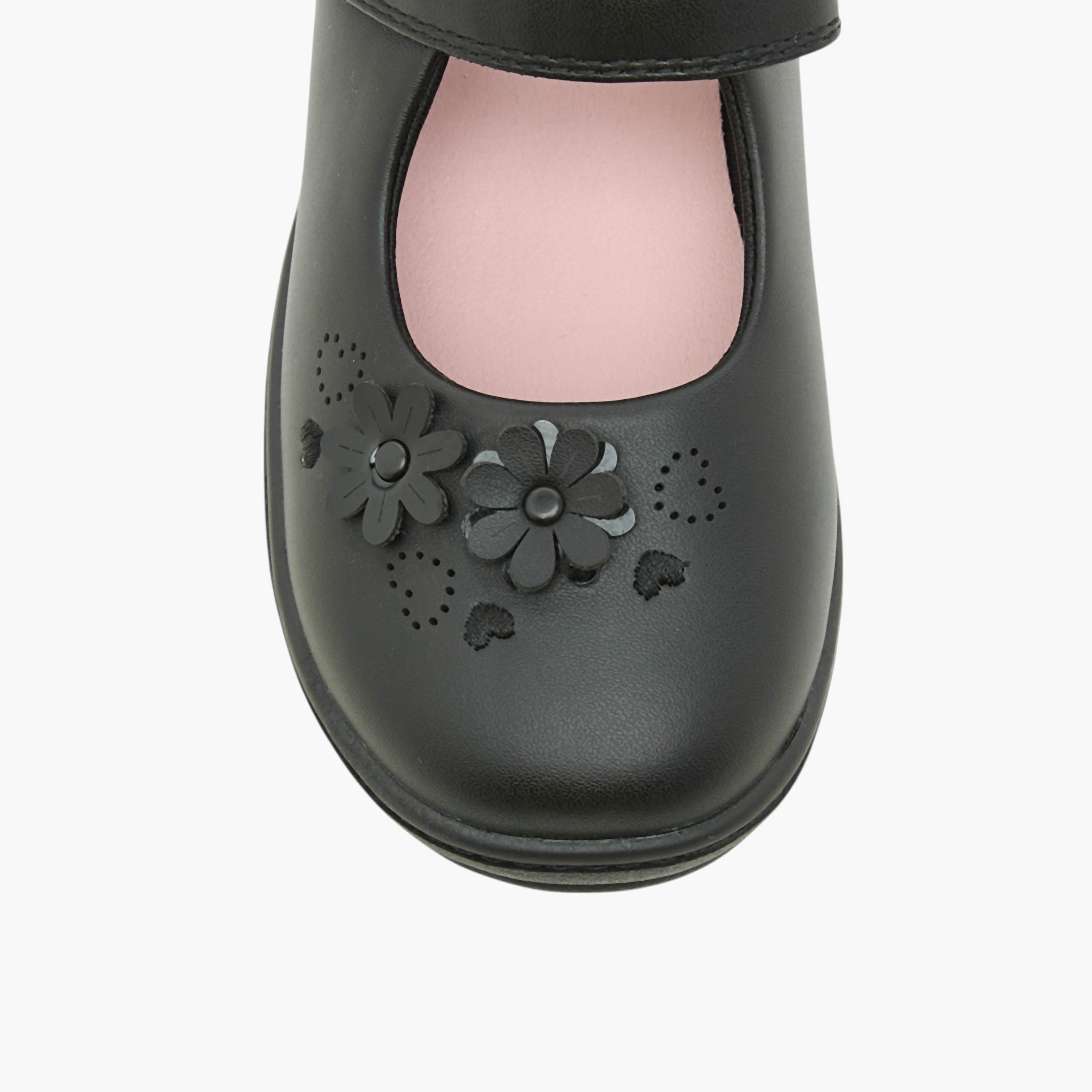 Juniors Floral Detail School Shoes with Hook and Loop Closure-girls-shoes-schoolshoes-image-4