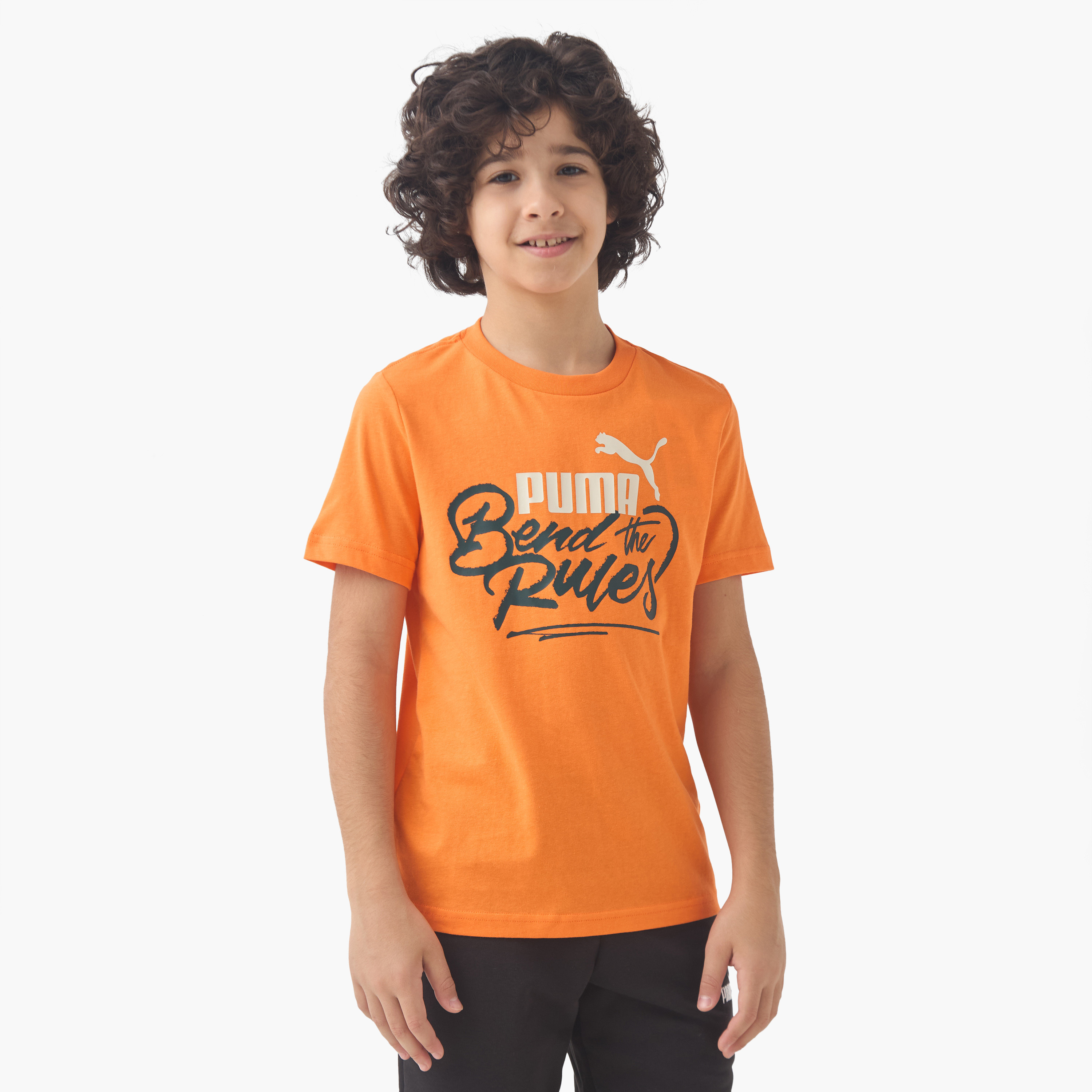 PUMA Boys Crew Neck T-shirt with Slogan Print - Cotton - Short Sleeve-sports-boys-clothing-tops-image-1