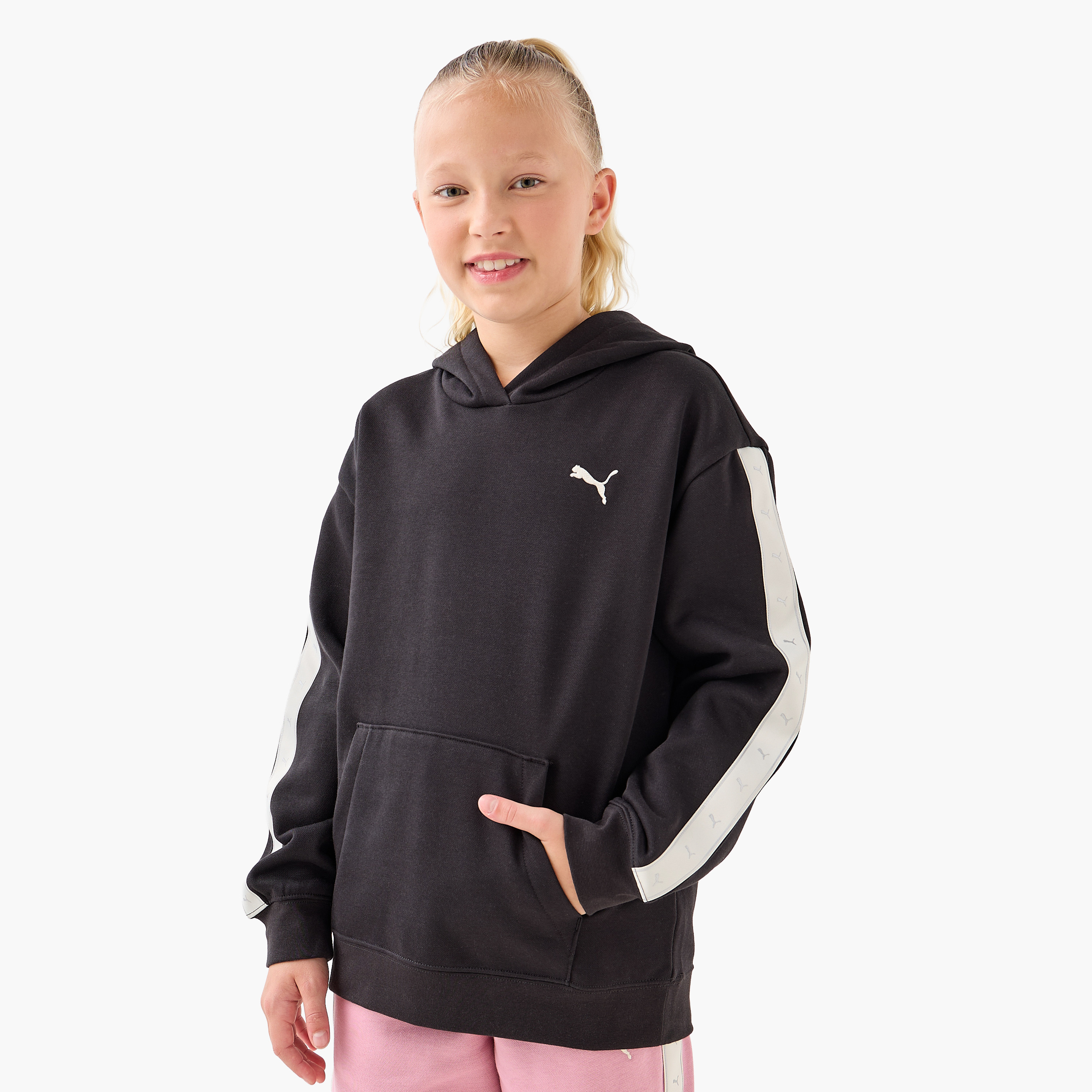 PUMA Girls Hooded Sweatshirt with Tape Accent - Cotton - Long Sleeves-girls-clothing-sweatshirts-image-1