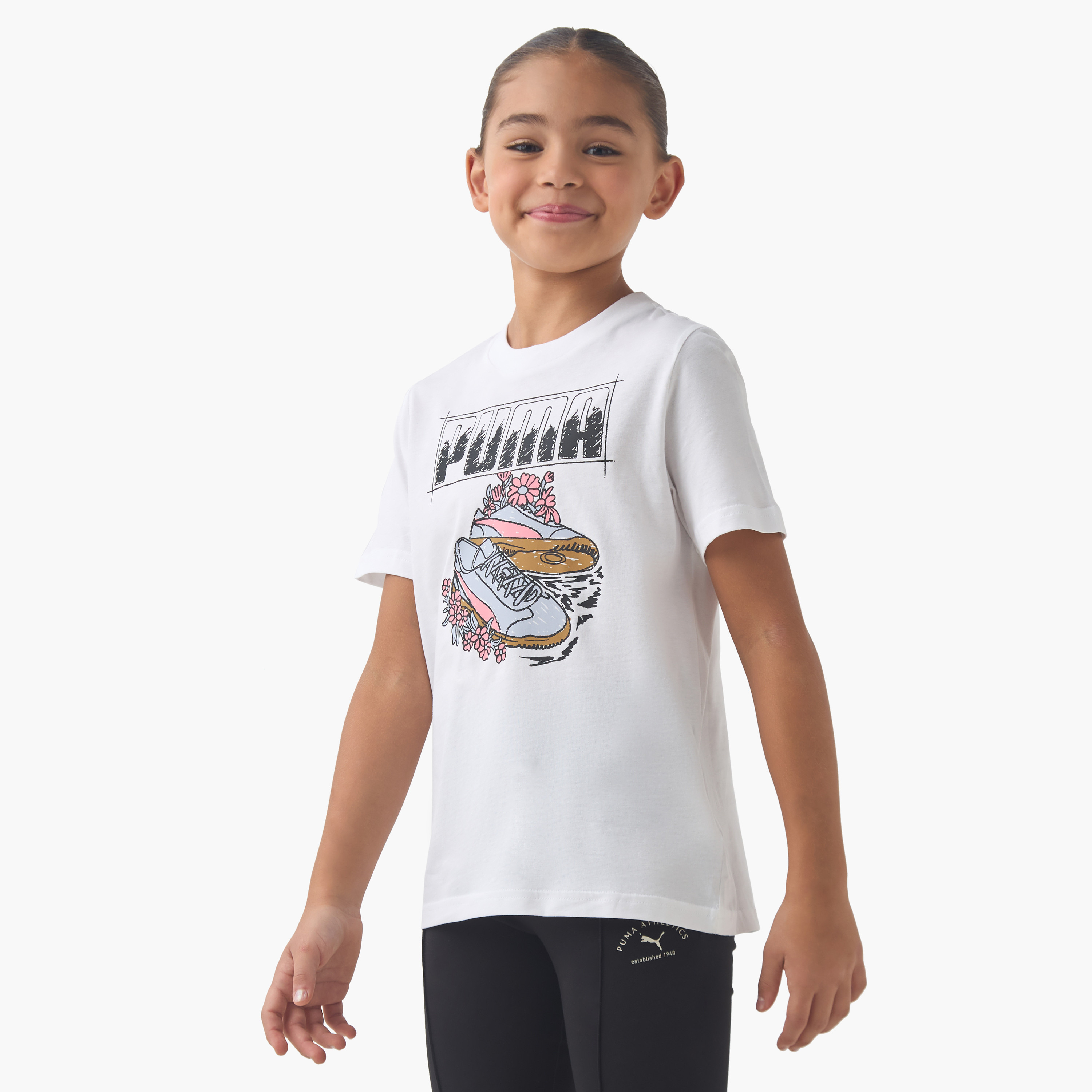 PUMA Girls Crew Neck T-shirt with Graphic Print - Cotton - Short Sleeve-sports-girls-clothing-tops-image-1