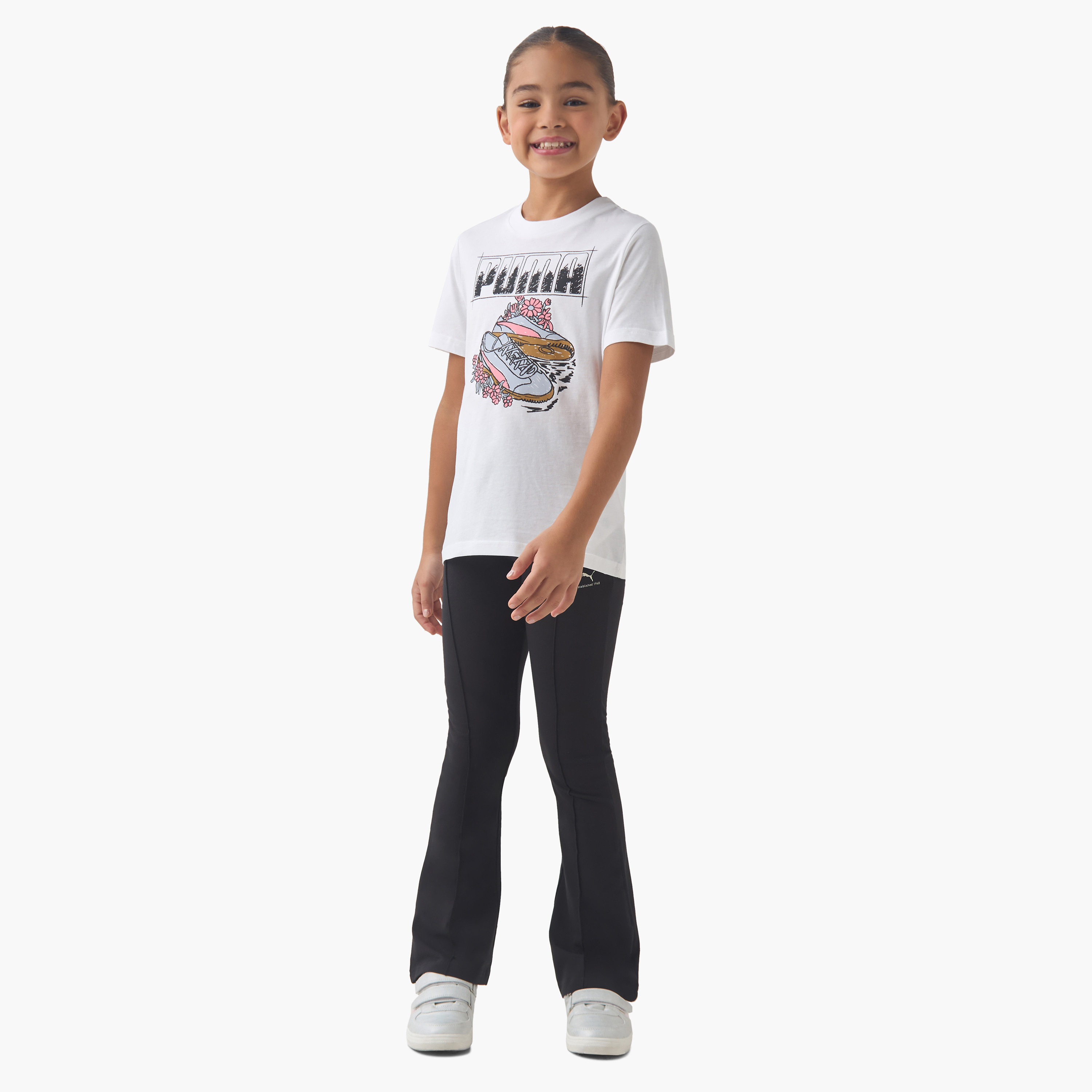 PUMA Girls Crew Neck T-shirt with Graphic Print - Cotton - Short Sleeve-sports-girls-clothing-tops-image-2