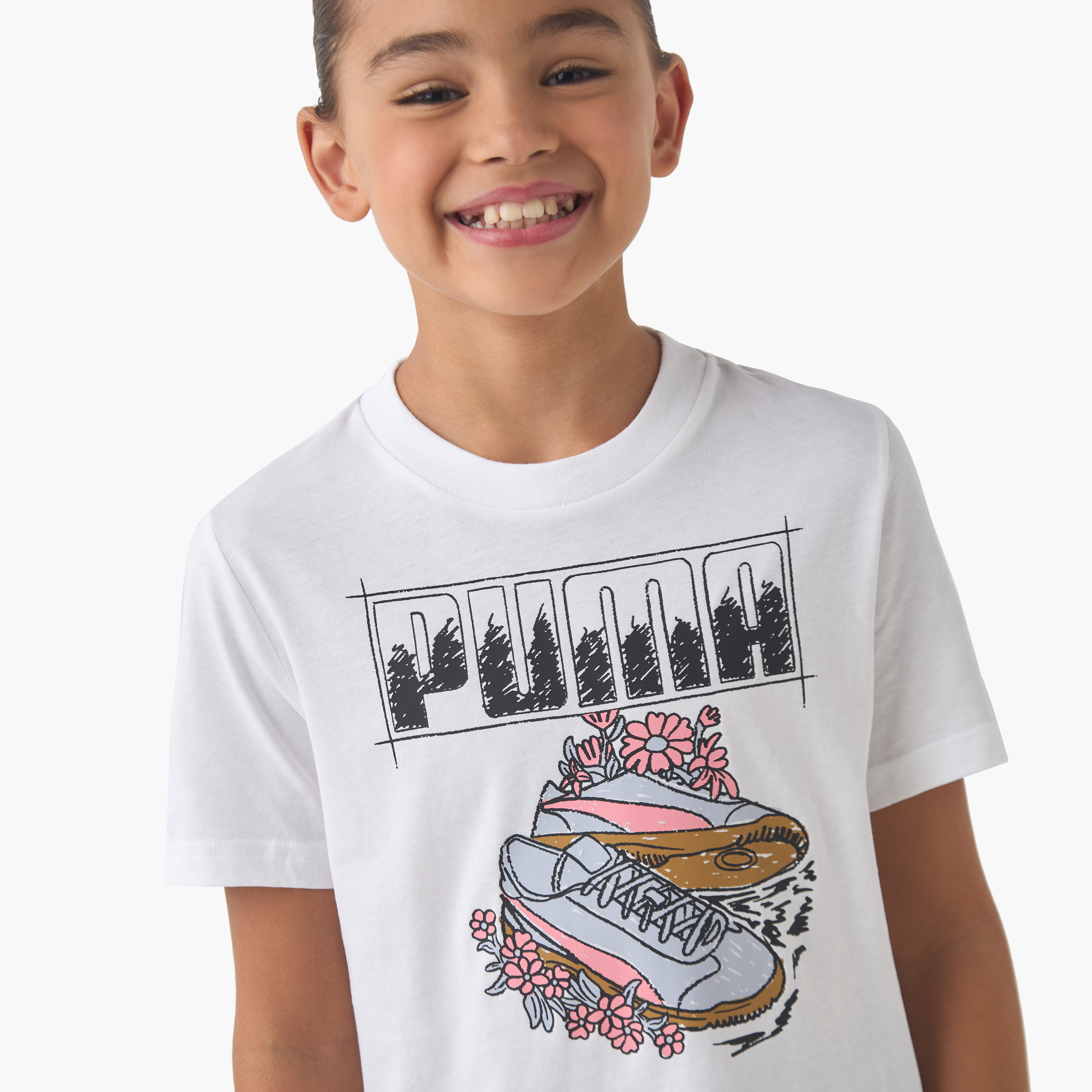 PUMA Girls Crew Neck T-shirt with Graphic Print - Cotton - Short Sleeve-sports-girls-clothing-tops-image-5