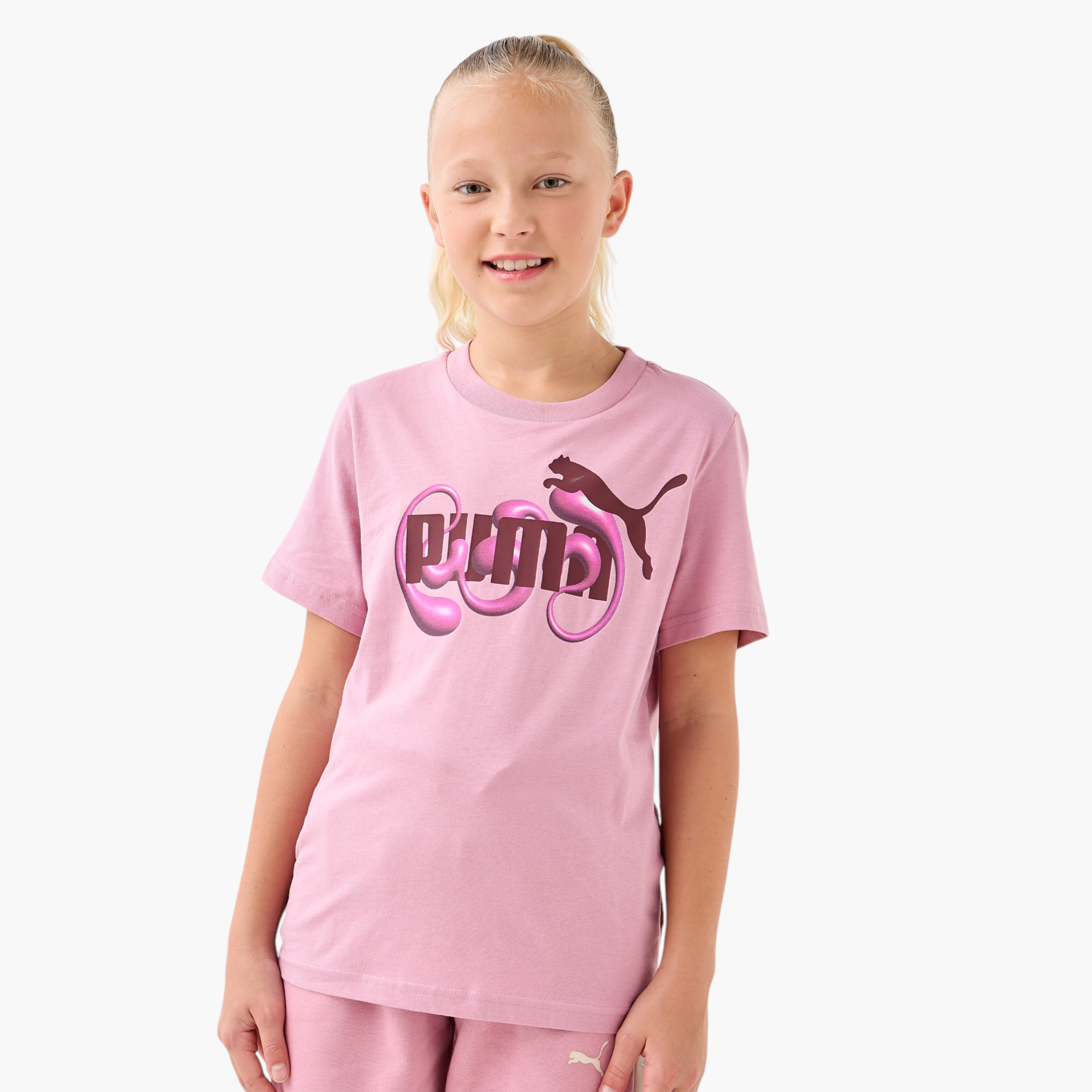 PUMA Girls Crew Neck T-shirt with Logo Print - Cotton - Short Sleeves-sports-girls-clothing-tops-image-1