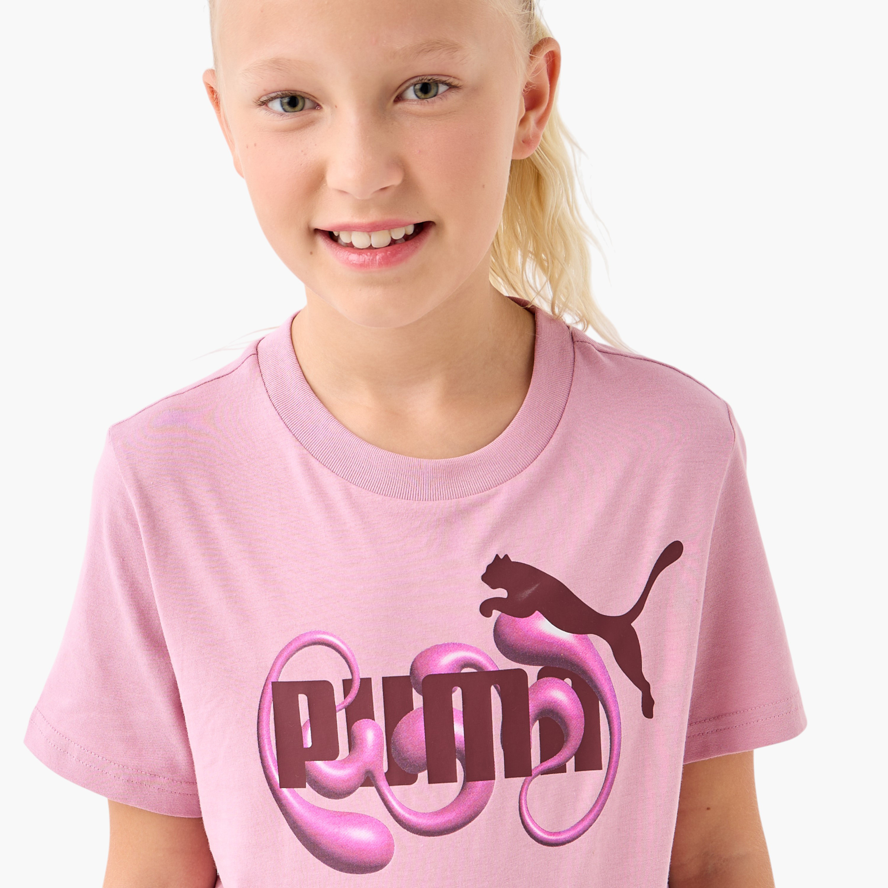PUMA Girls Crew Neck T-shirt with Logo Print - Cotton - Short Sleeves-sports-girls-clothing-tops-image-4