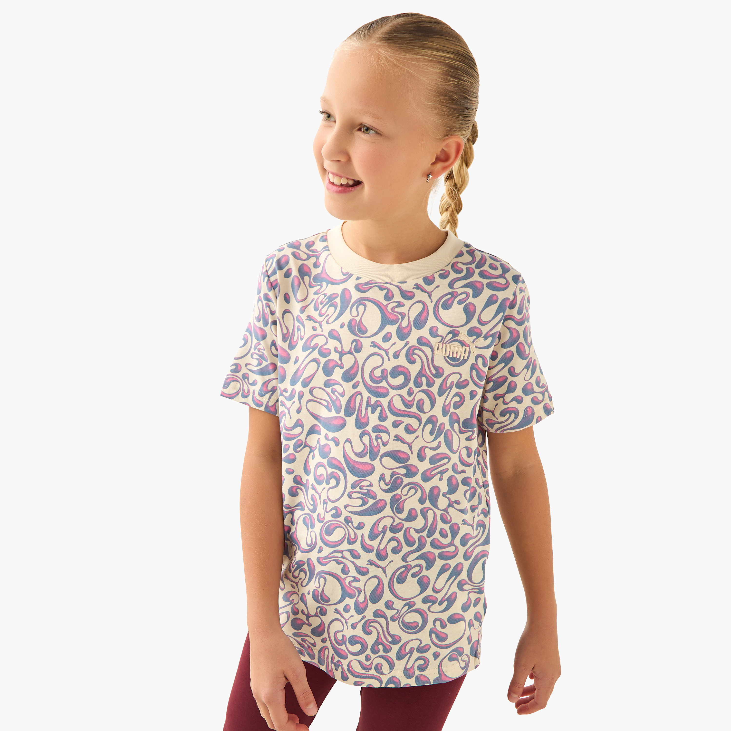 PUMA Girls Crew Neck T-shirt with Abstract Print - Cotton - Short Sleeves-sports-girls-clothing-tops-image-1