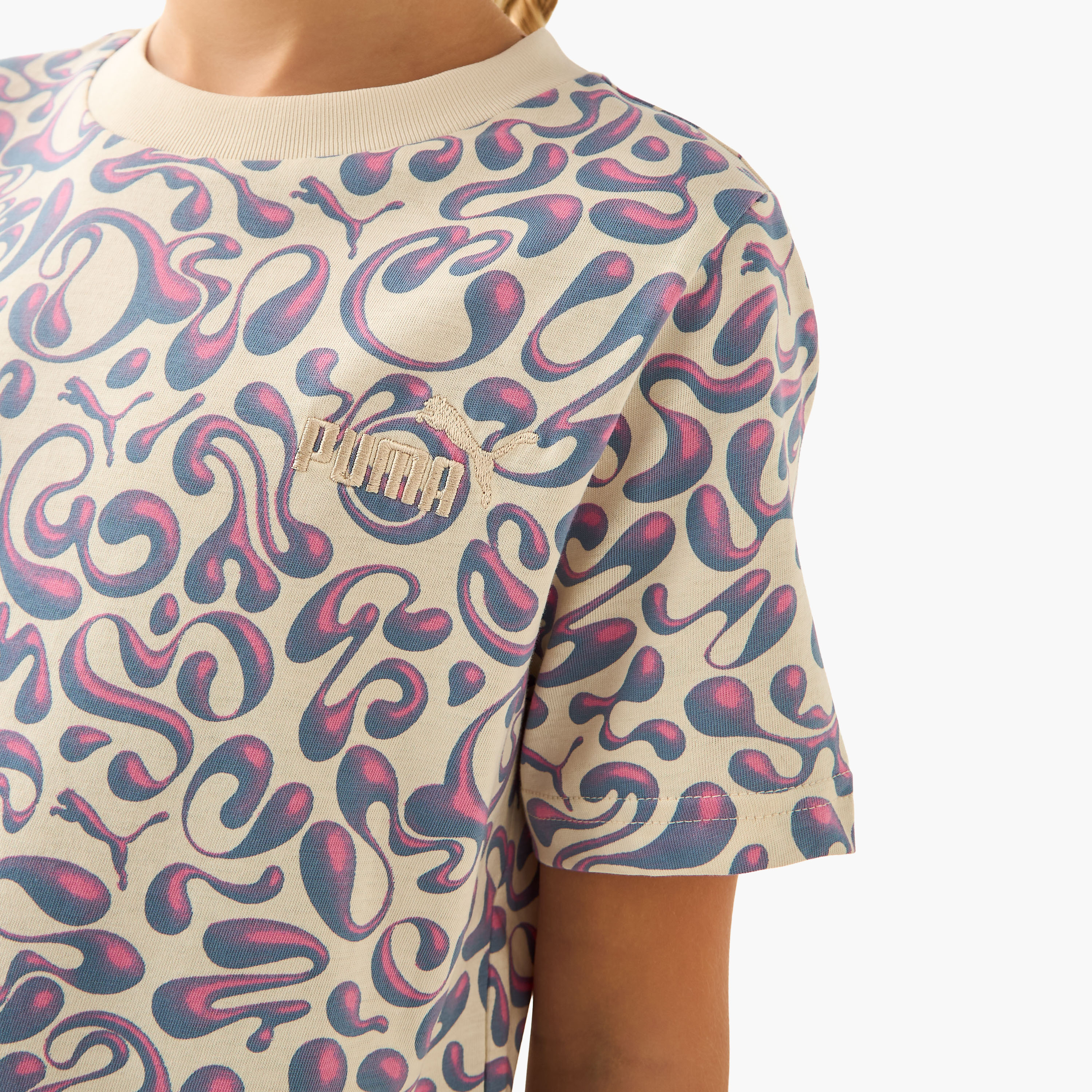 PUMA Girls Crew Neck T-shirt with Abstract Print - Cotton - Short Sleeves-sports-girls-clothing-tops-image-4