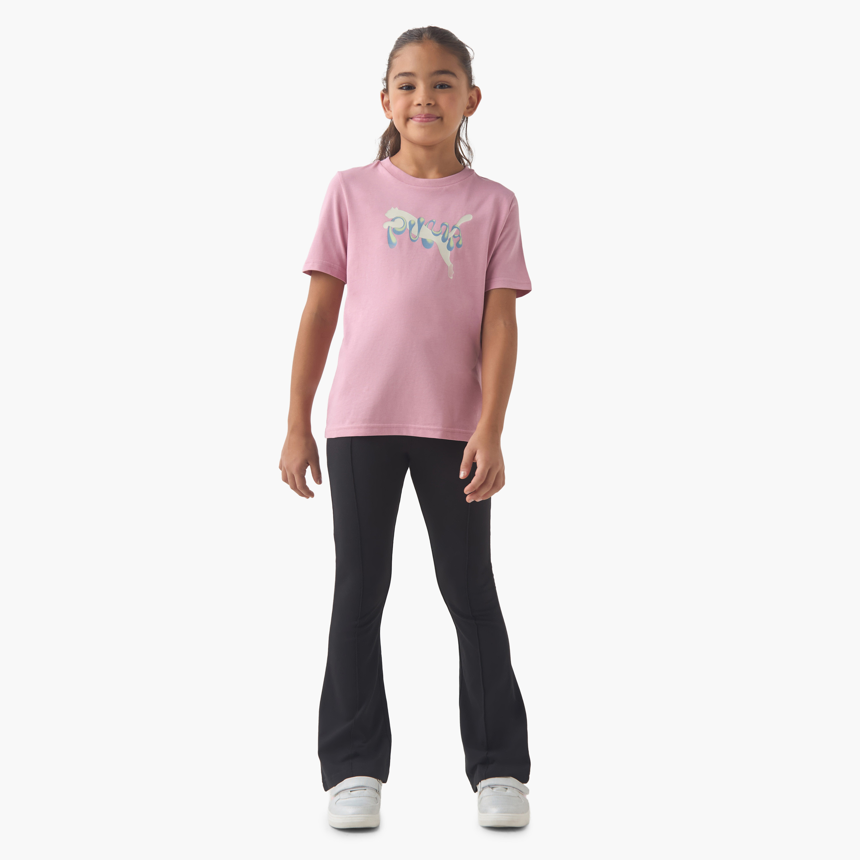 PUMA Girls Crew Neck T-shirt with Logo Print - Cotton - Short Sleeves-sports-girls-clothing-tops-image-2