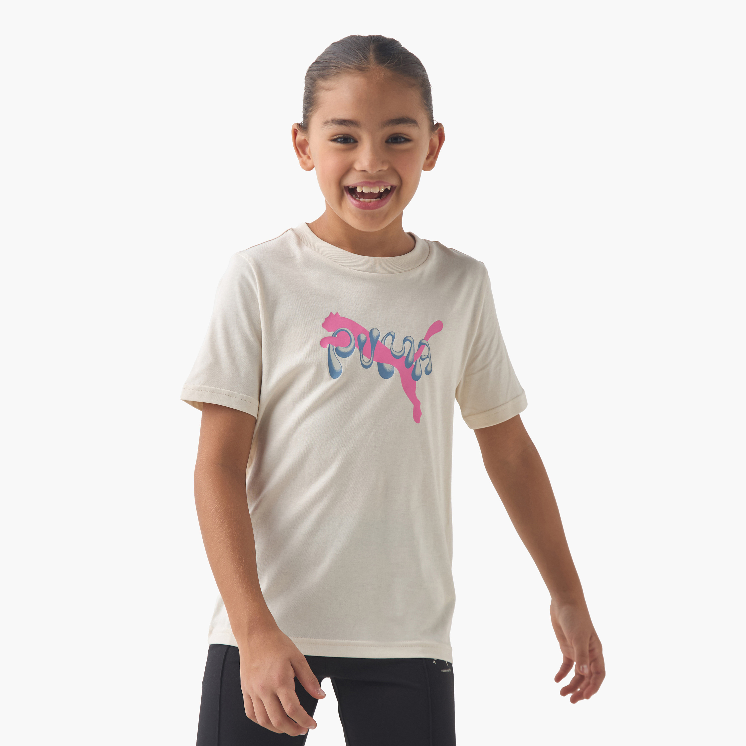 PUMA Girls Crew Neck T-shirt with Logo Print - Cotton - Short Sleeve-sports-girls-clothing-tops-image-1