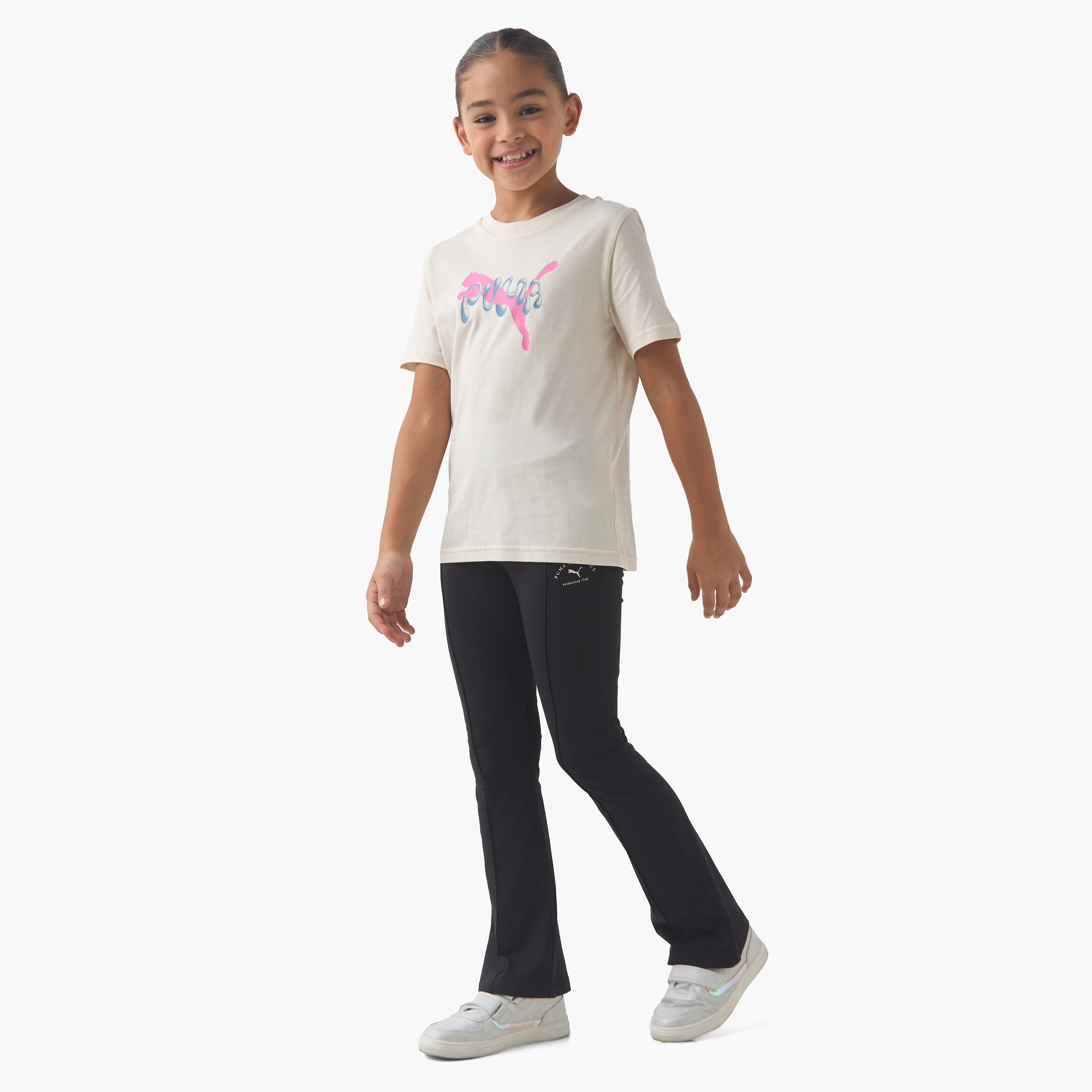 PUMA Girls Crew Neck T-shirt with Logo Print - Cotton - Short Sleeve-sports-girls-clothing-tops-image-2