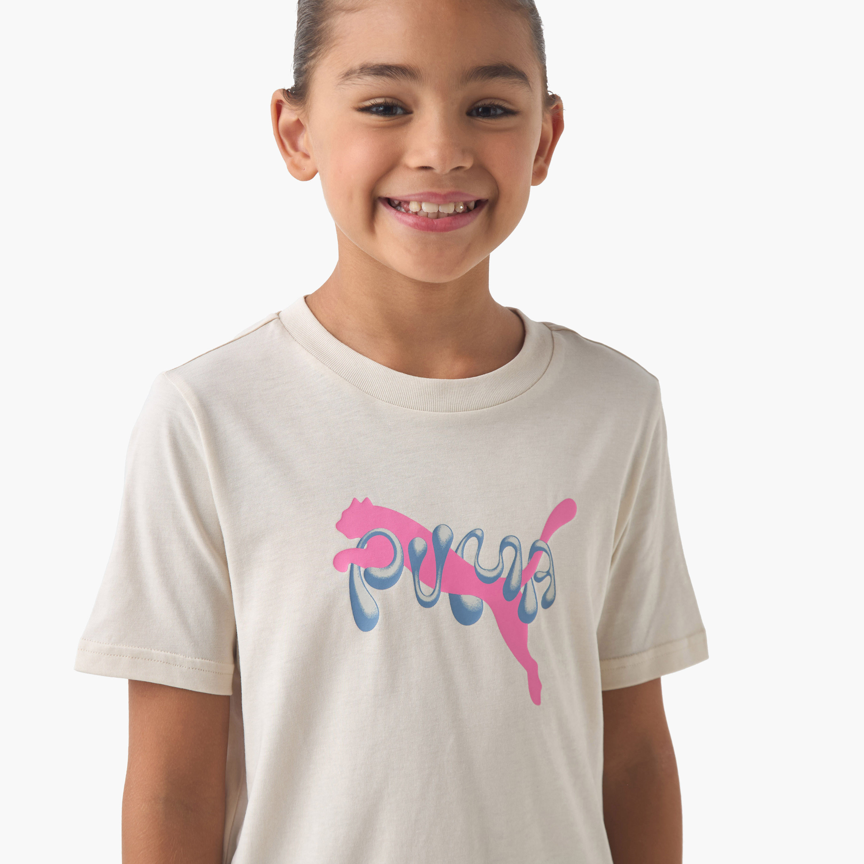 PUMA Girls Crew Neck T-shirt with Logo Print - Cotton - Short Sleeve-sports-girls-clothing-tops-image-3