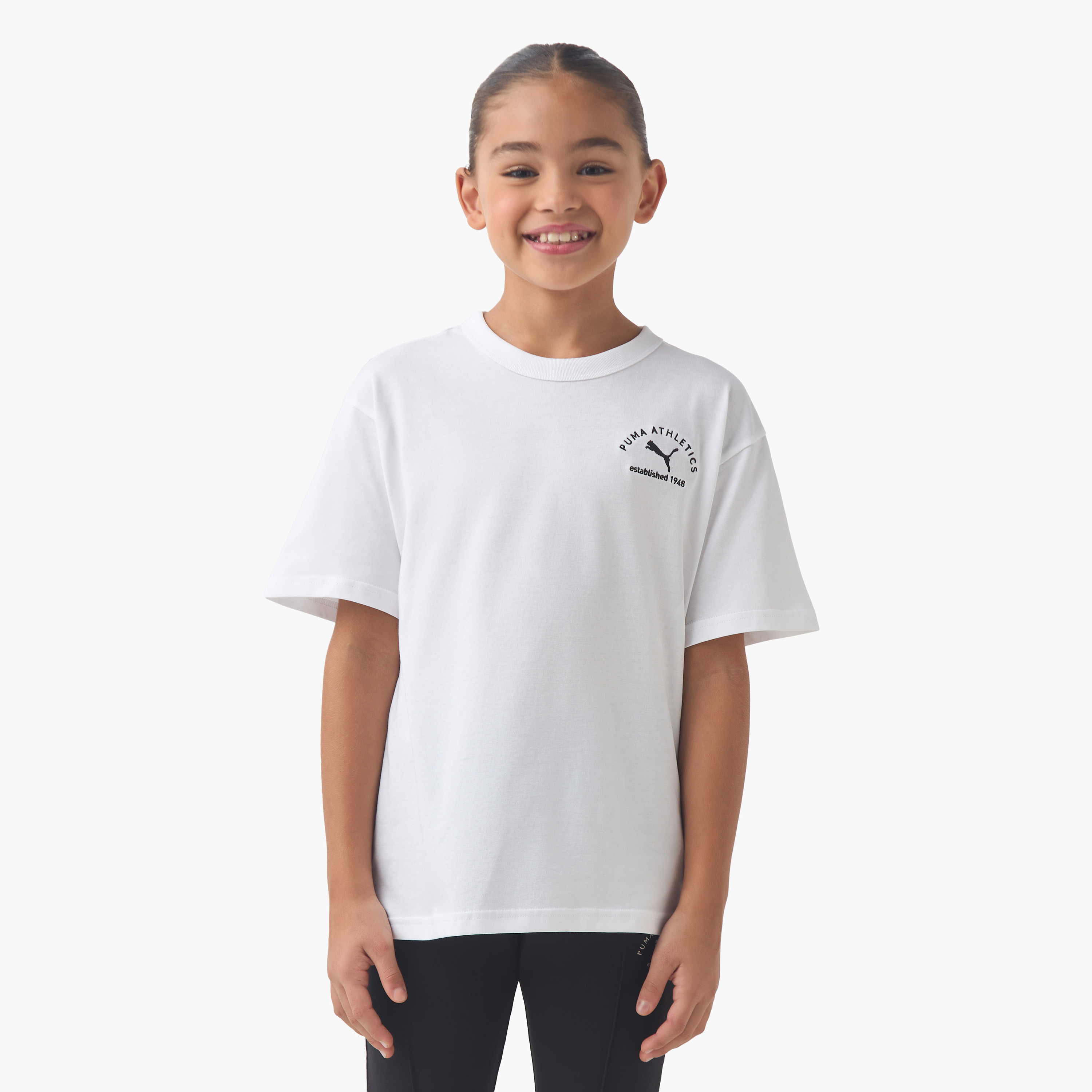 PUMA Girls Crew Neck T-shirt with Logo Print - Cotton - Short Sleeve-sports-girls-clothing-tops-image-1