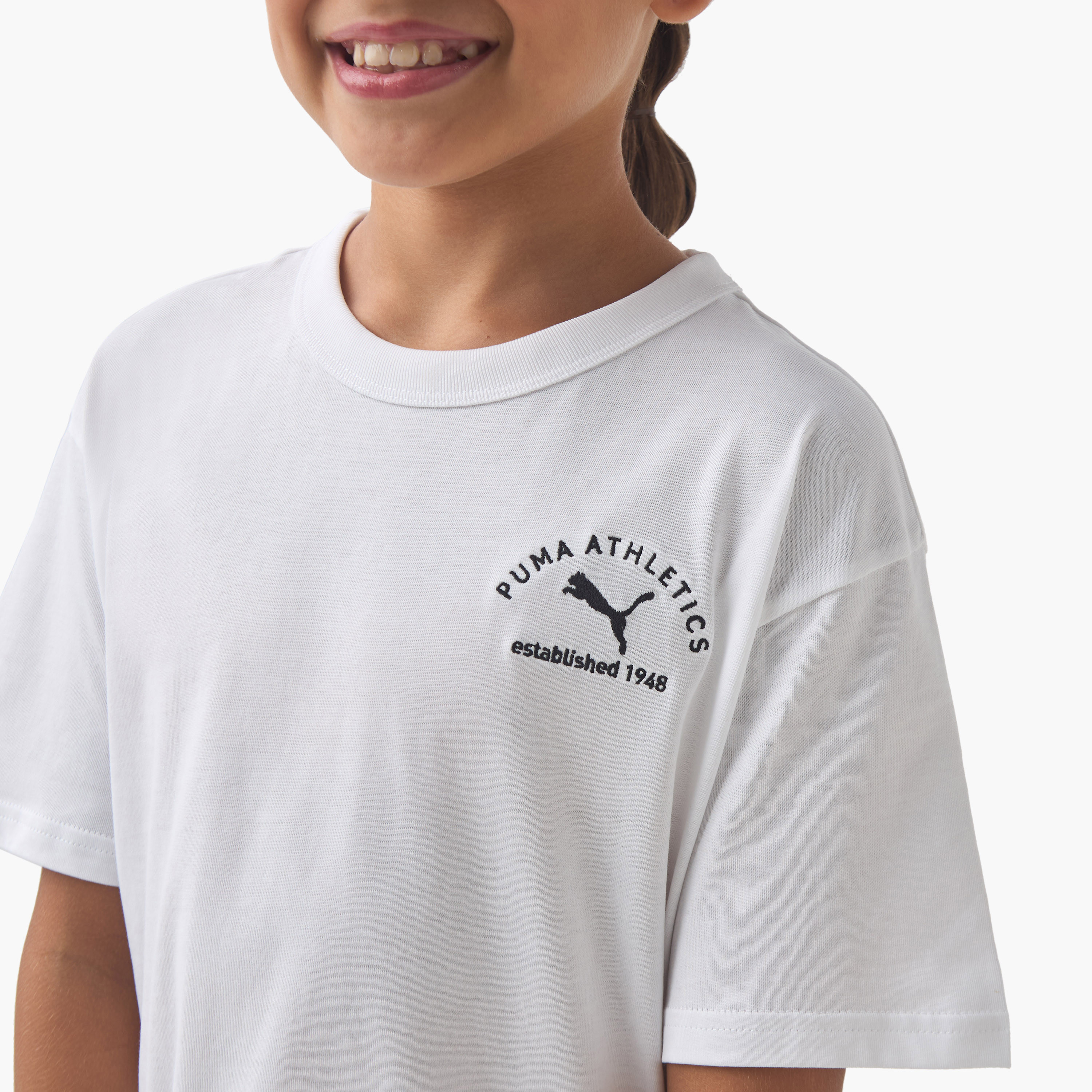 PUMA Girls Crew Neck T-shirt with Logo Print - Cotton - Short Sleeve-sports-girls-clothing-tops-image-3