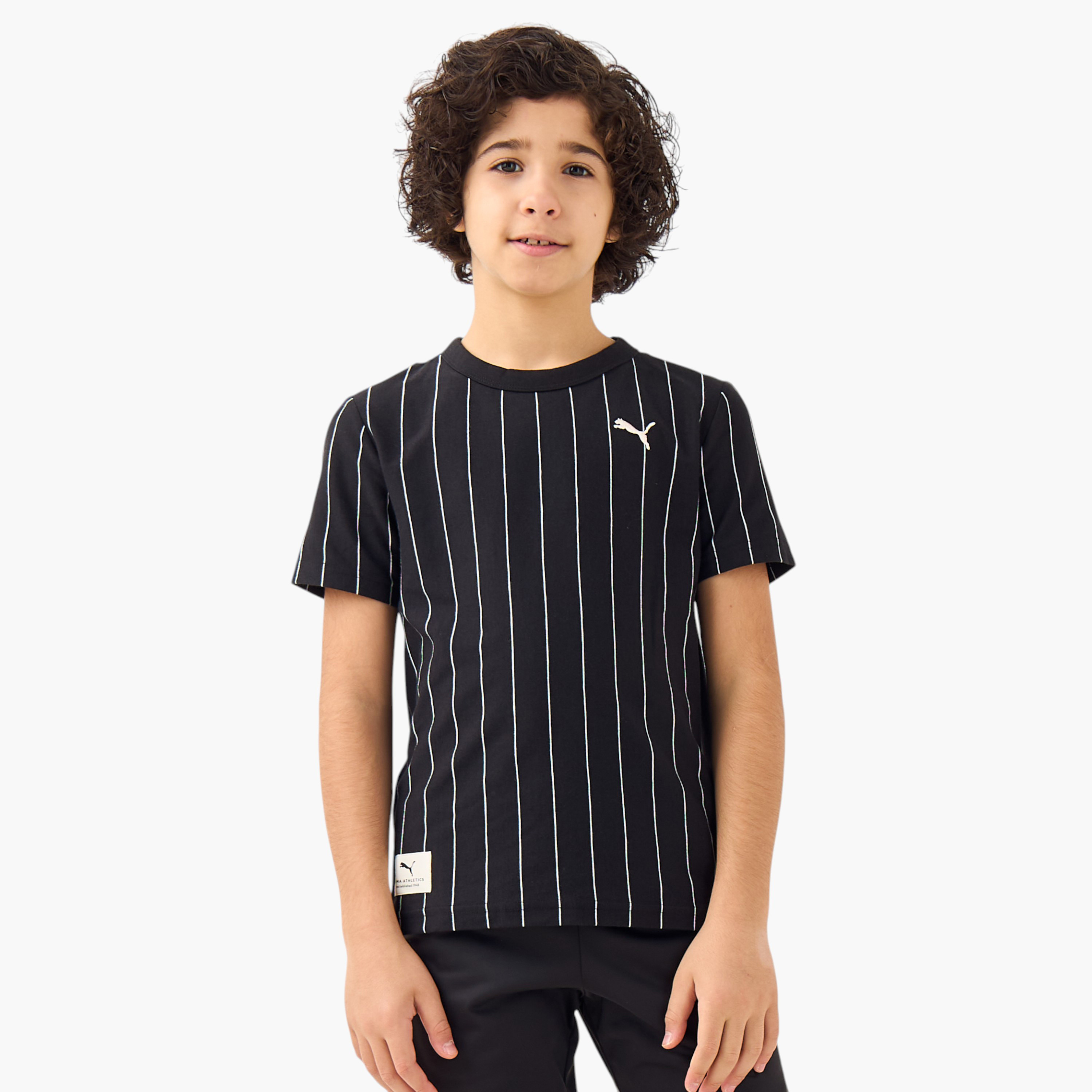 تيشيرت  قطن مخطط بياقة ضيقة وأكمام قصيرة للأولاد من بوما-boys-clothing-sportswear-tops-image-6