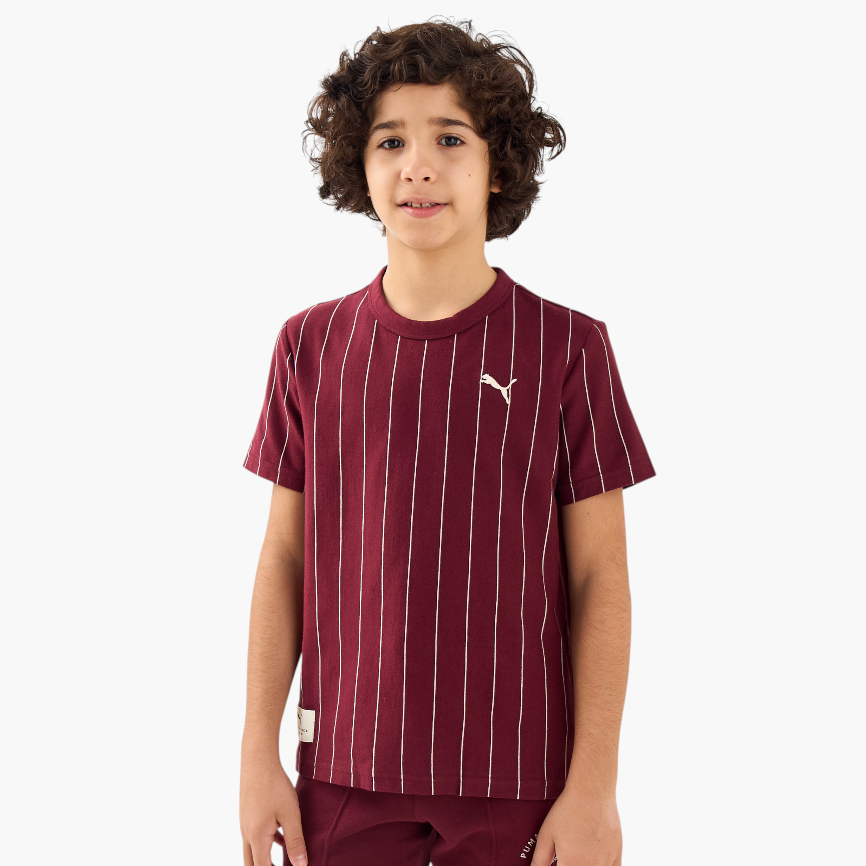 PUMA Boys Crew Neck T-shirt with Stripes - Cotton - Short Sleeves-sports-boys-clothing-tops-image-1