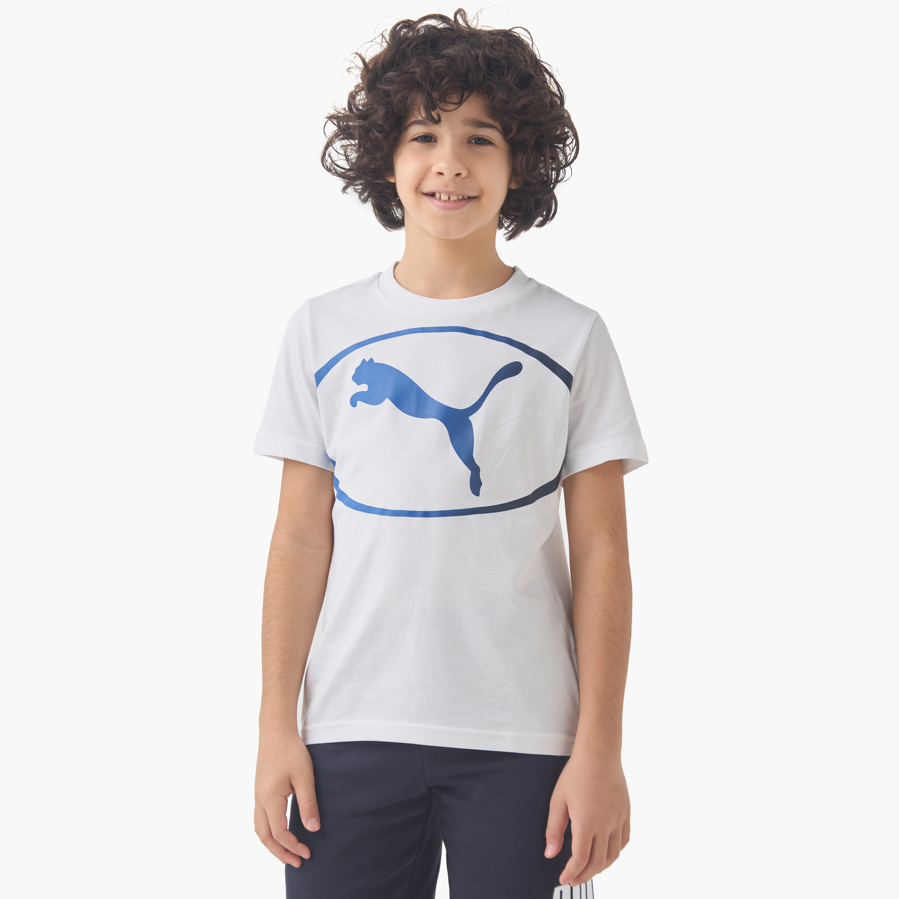 PUMA Boys' Crew Neck T-shirt with Logo Print - Cotton - Short Sleeves-sports-boys-clothing-tops-image-1