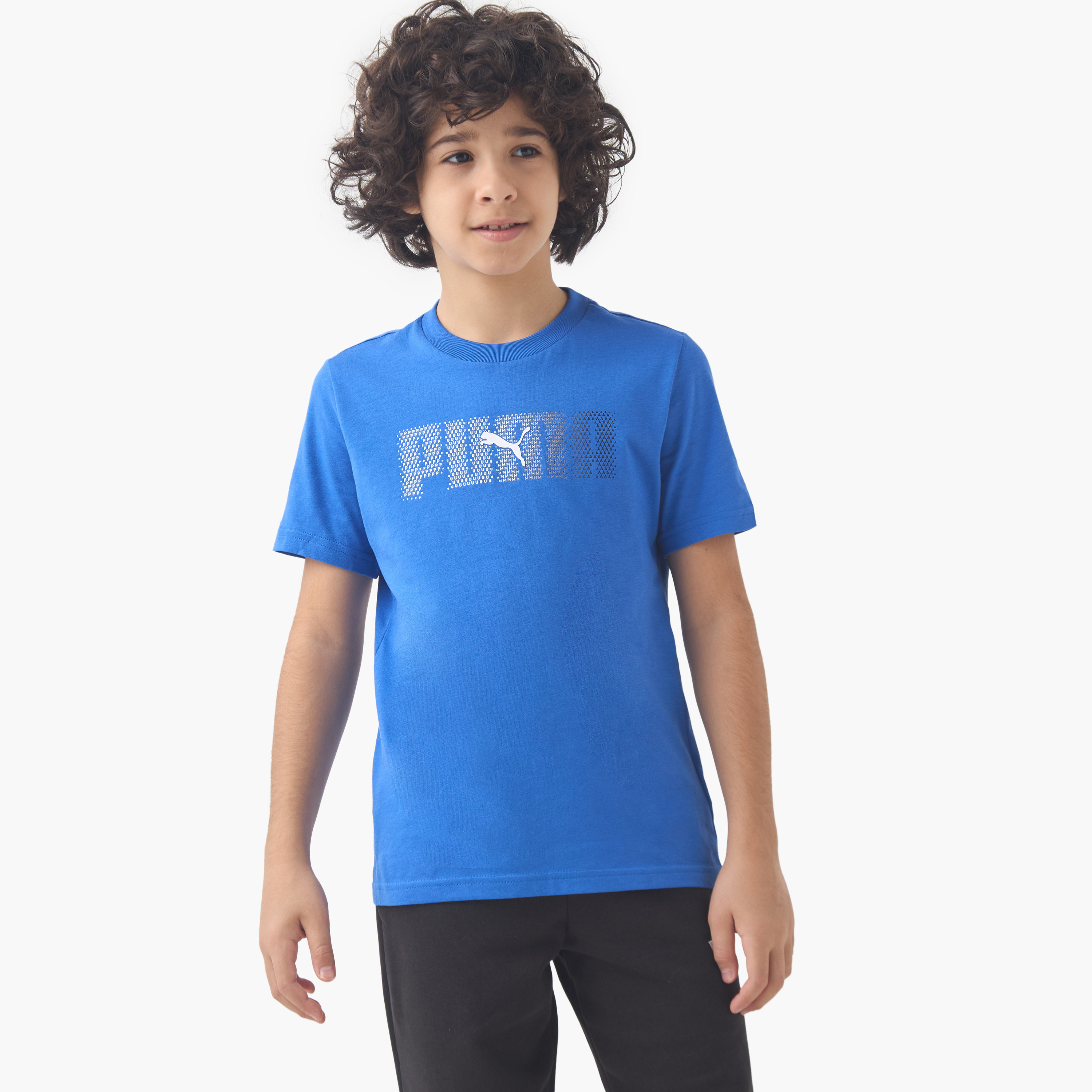 PUMA Boys' Crew Neck T-shirt with Logo Print - Cotton - Short Sleeves-sports-boys-clothing-tops-image-1