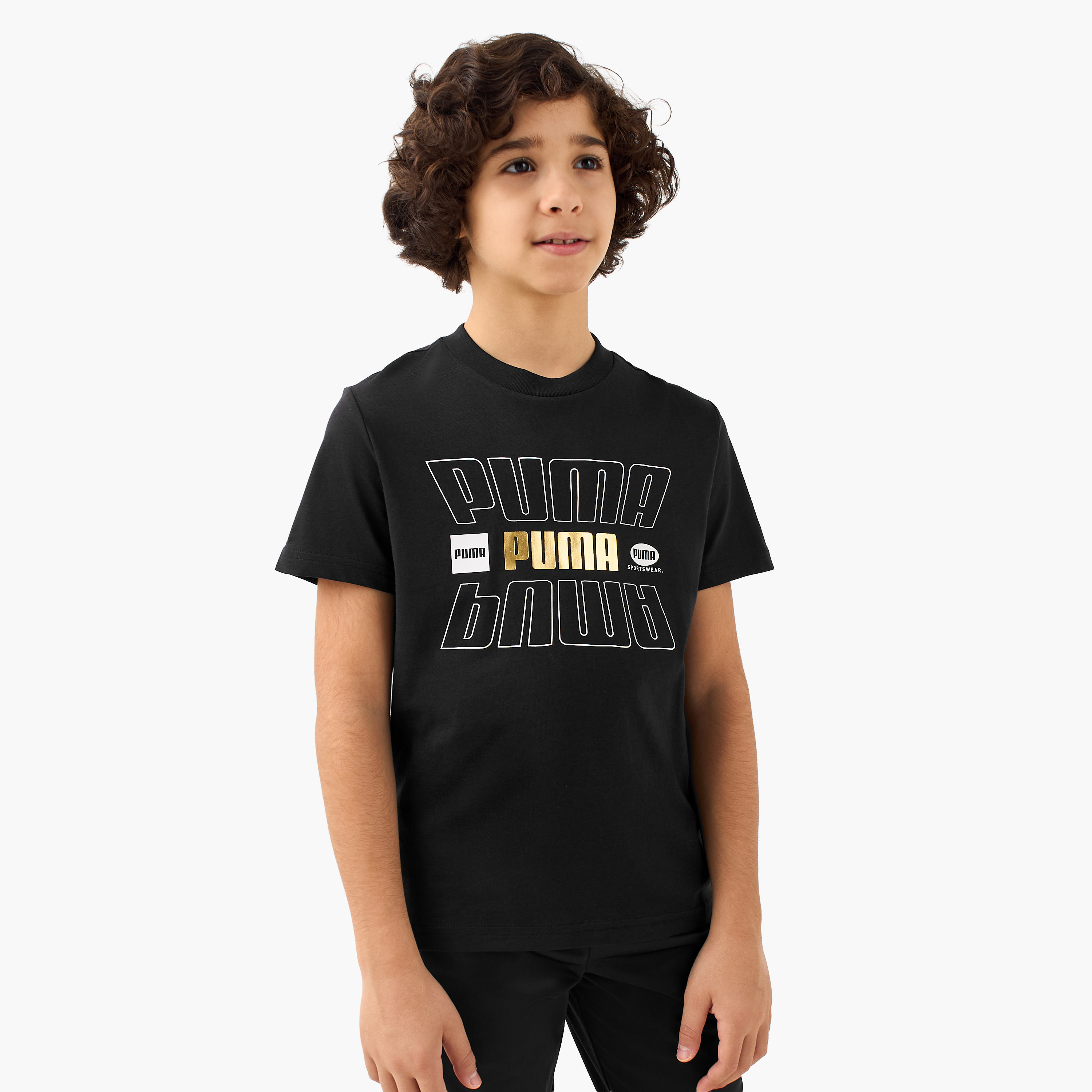 PUMA Boys Crew Neck T-shirt with Logo Print - Cotton - Short Sleeves-sports-boys-clothing-tops-image-1