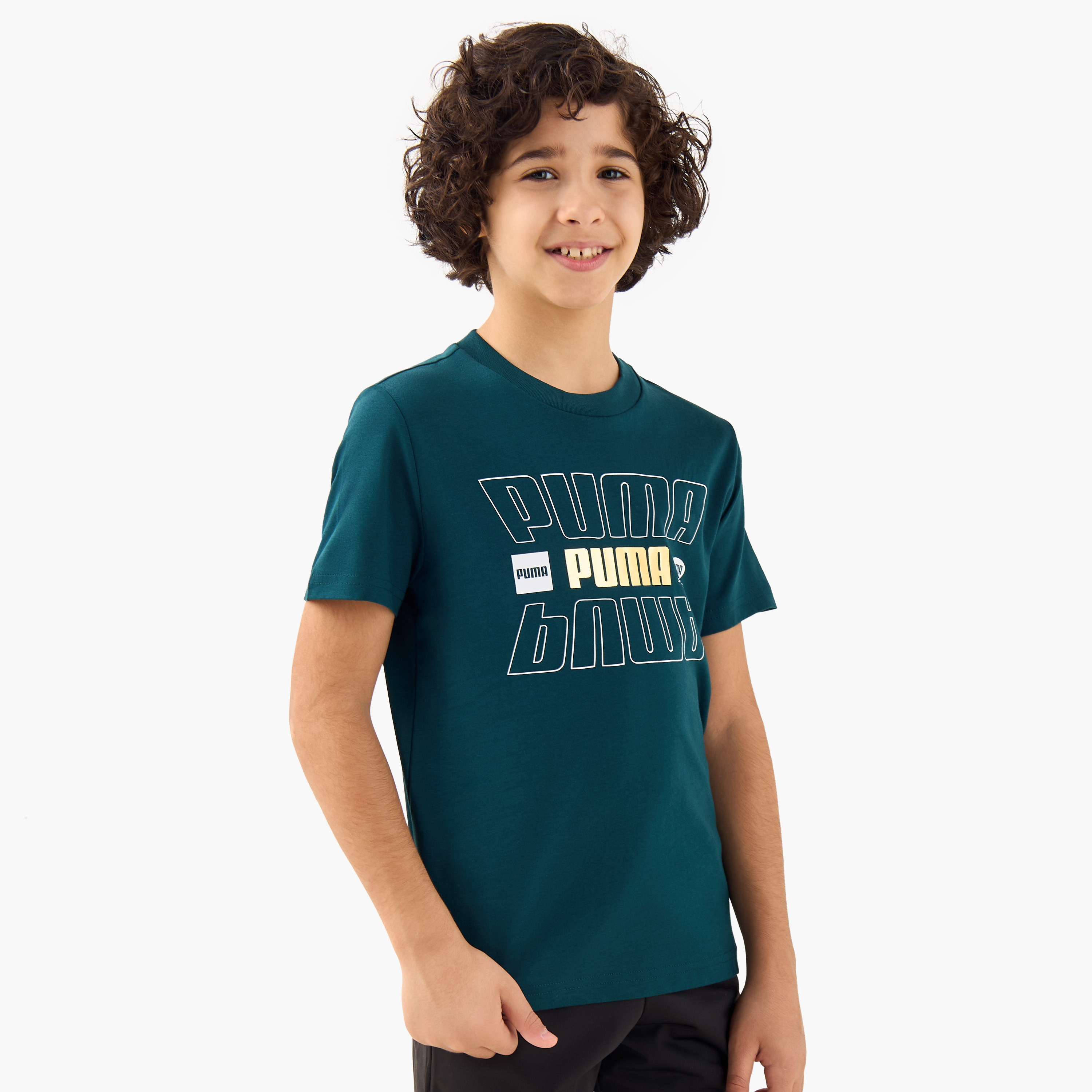 PUMA Boys Crew Neck T-shirt with Logo Print - Cotton - Short Sleeves-sports-boys-clothing-tops-image-1
