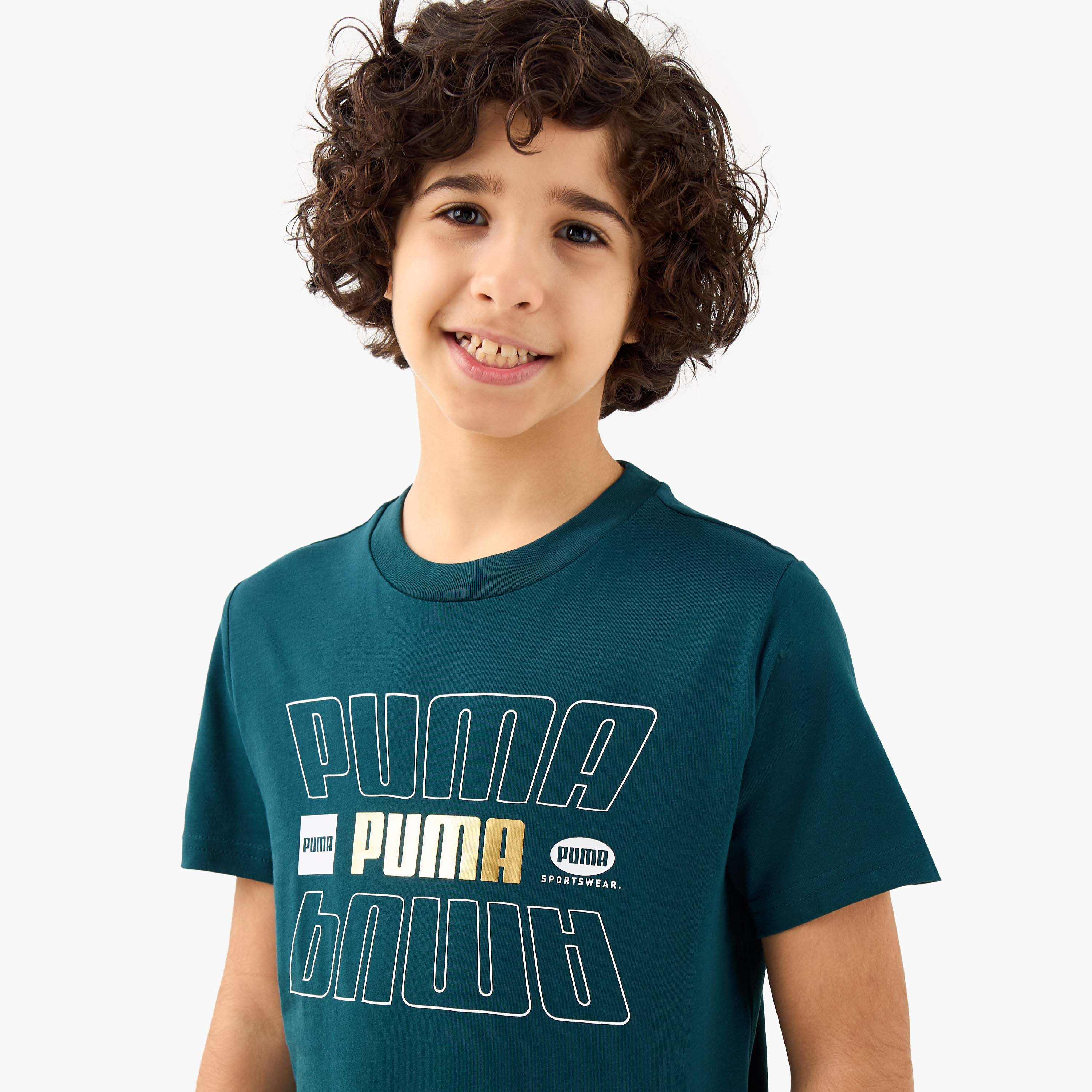 PUMA Boys Crew Neck T-shirt with Logo Print - Cotton - Short Sleeves-sports-boys-clothing-tops-image-4