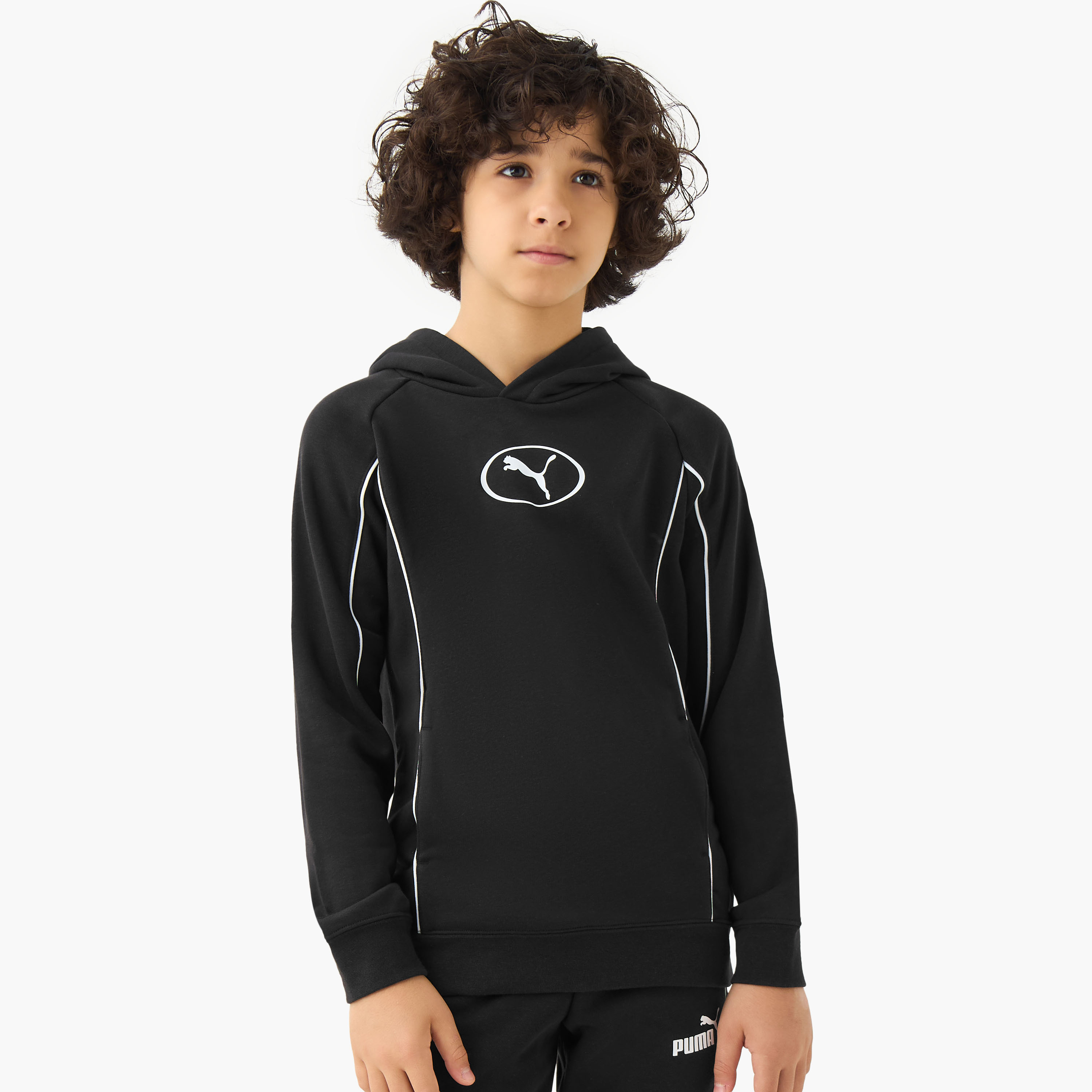 سويت شيرت بأكمام طويلة وقبعة مزيّن بخطوط بارزة للأولاد من بوما - قطن-sports-boys-clothing-tops-image-1