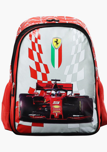 Ferrari Print Backpack with Adjustable Straps and Zip Closure