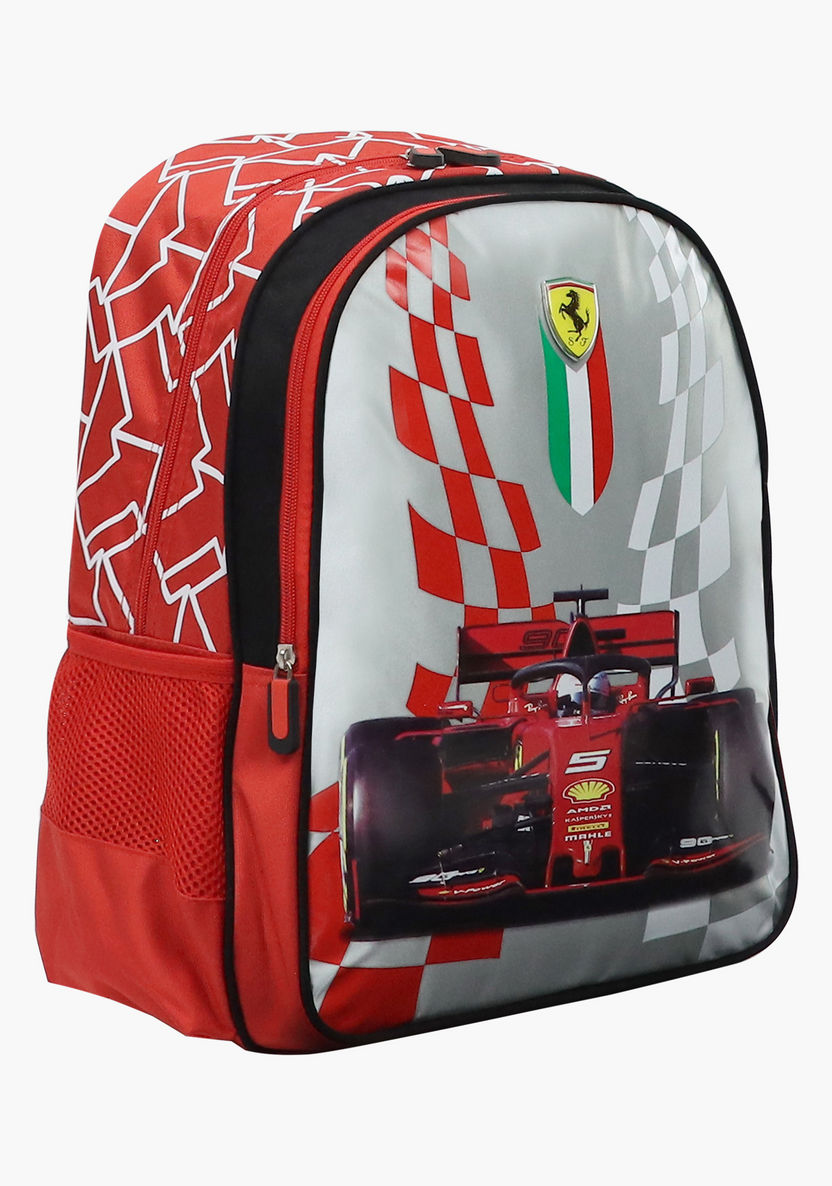 Ferrari Print Backpack with Adjustable Straps and Zip Closure-Backpacks-image-1
