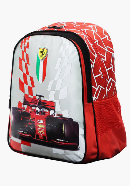 Ferrari Print Backpack with Adjustable Straps and Zip Closure