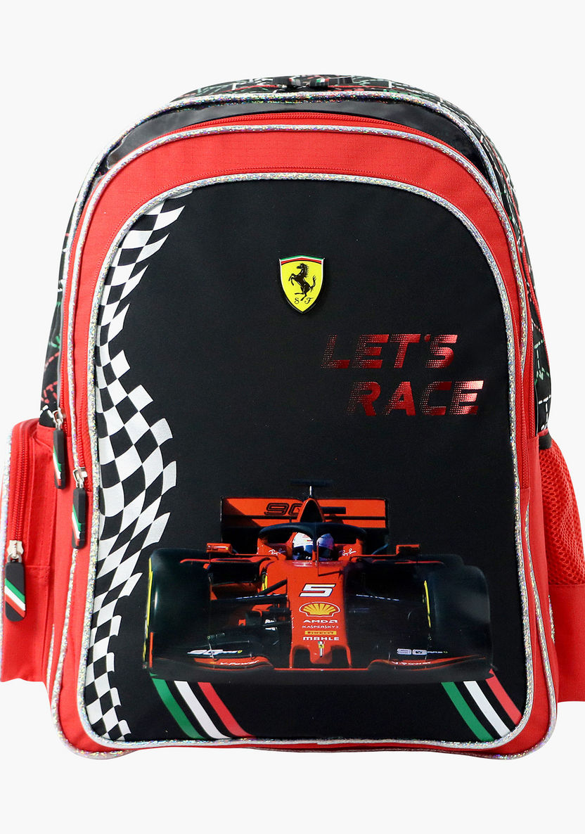 Ferrari Print Backpack with Adjustable Straps and Zip Closure-Backpacks-image-0