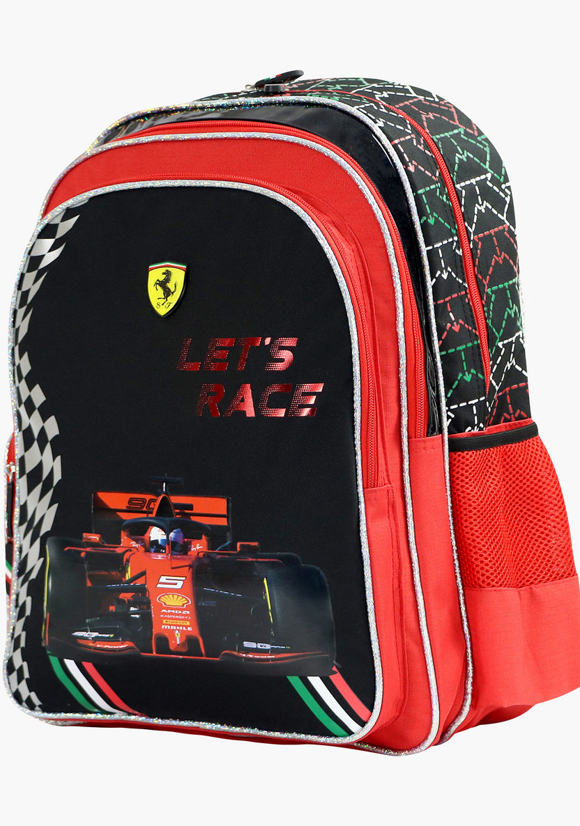 Ferrari Print Backpack with Adjustable Straps and Zip Closure-Backpacks-image-2