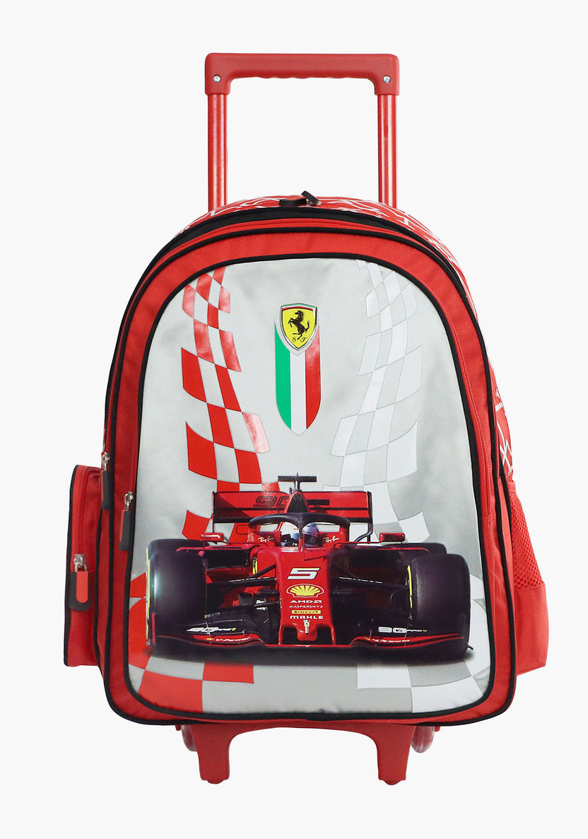 Ferrari Print Trolley Backpack with Zip Closure - 18 inches-Trolleys-image-0