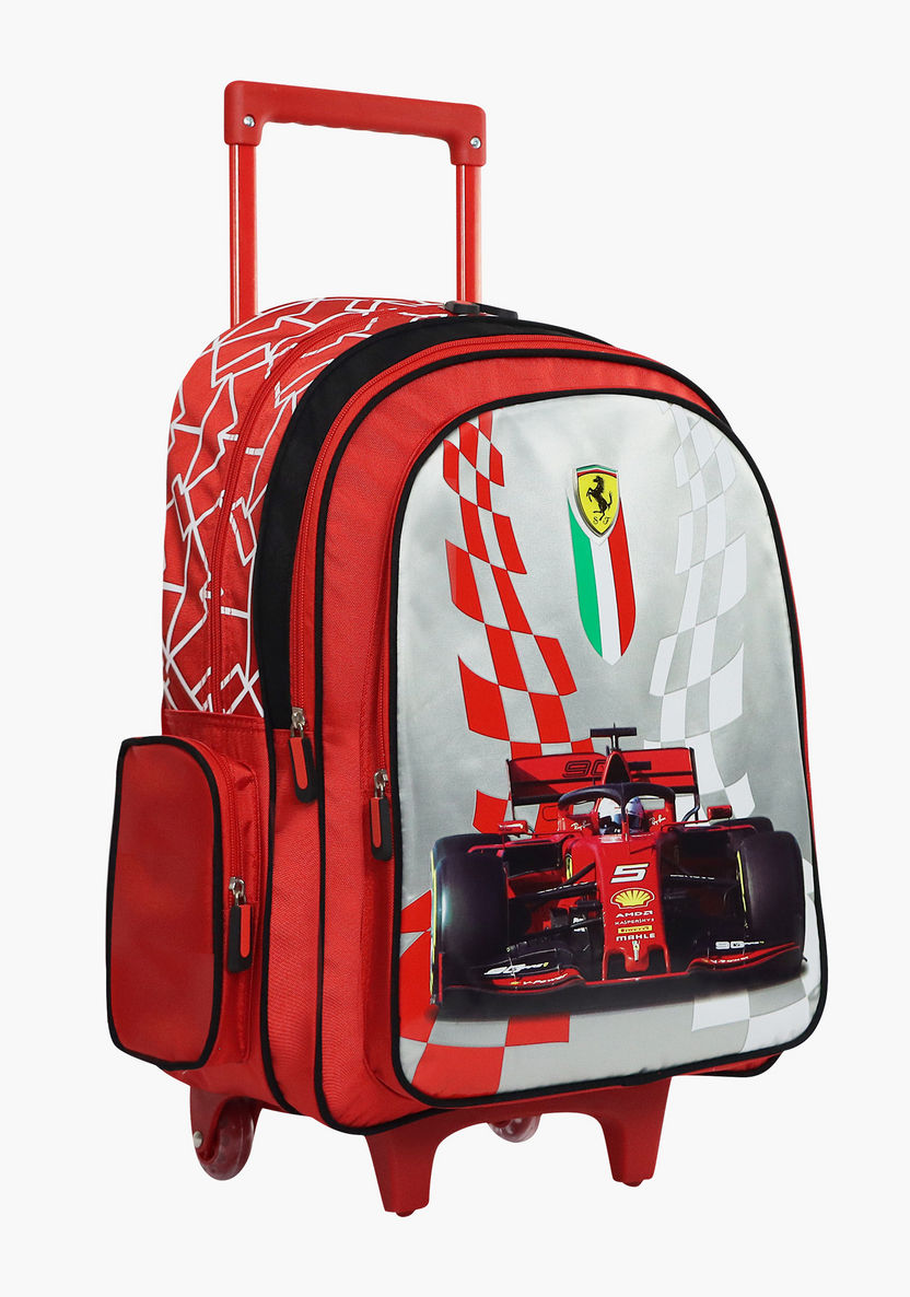 Ferrari Print Trolley Backpack with Zip Closure - 18 inches-Trolleys-image-1