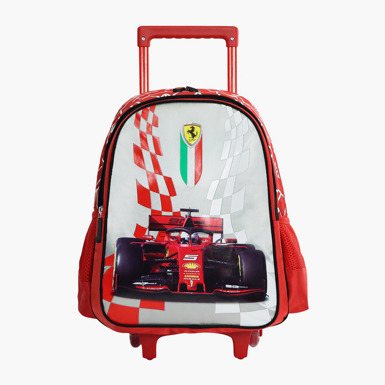 Ferrari Print Trolley Backpack with Zip Closure - 16 inches
