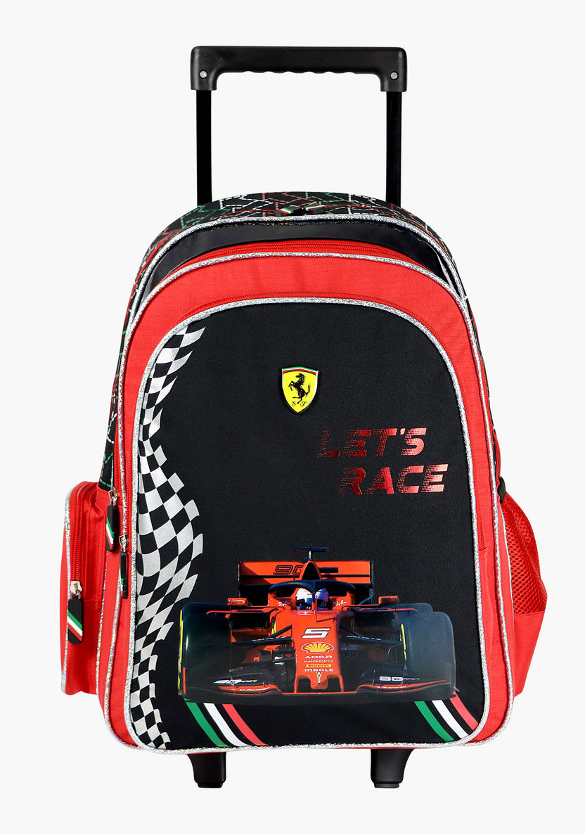 Ferrari Print Trolley Backpack with Zip Closure- 18 inches-Trolleys-image-0