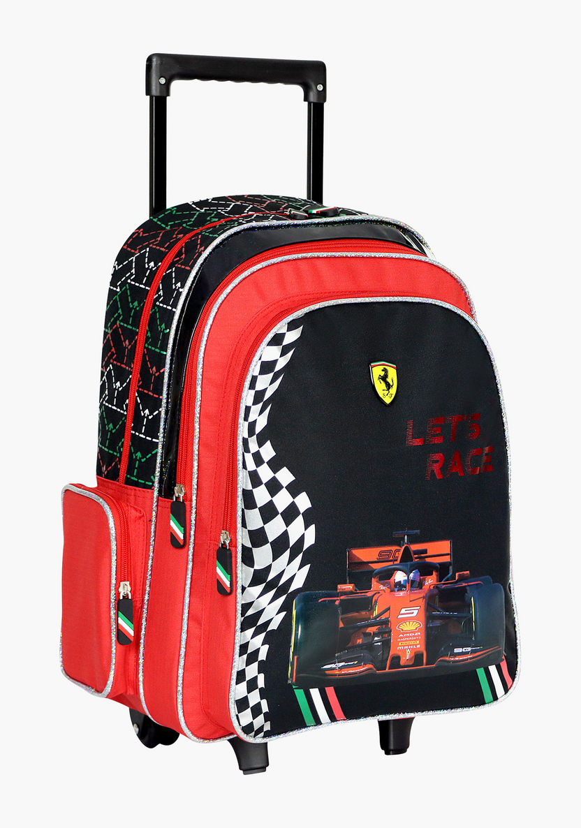 Ferrari Print Trolley Backpack with Zip Closure- 18 inches-Trolleys-image-1