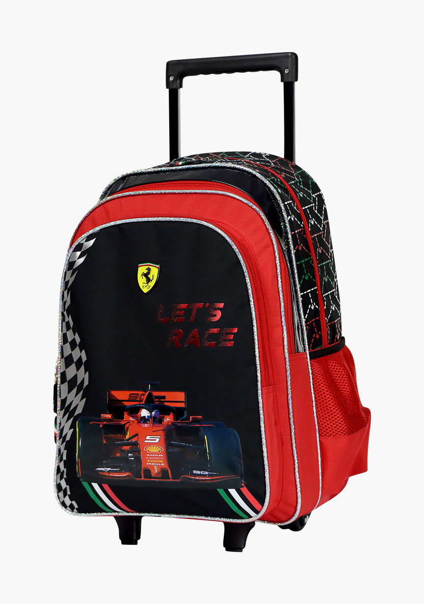 Ferrari Print Trolley Backpack with Zip Closure- 18 inches-Trolleys-image-2