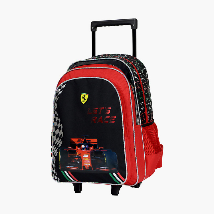 Ferrari Print Trolley Backpack with Zip Closure- 18 inches