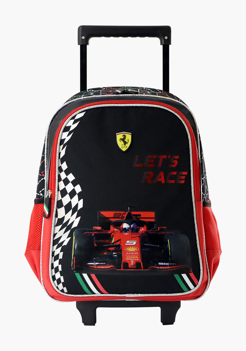 Ferrari Print Trolley Backpack with Zip Closure - 16 inches-Trolleys-image-0